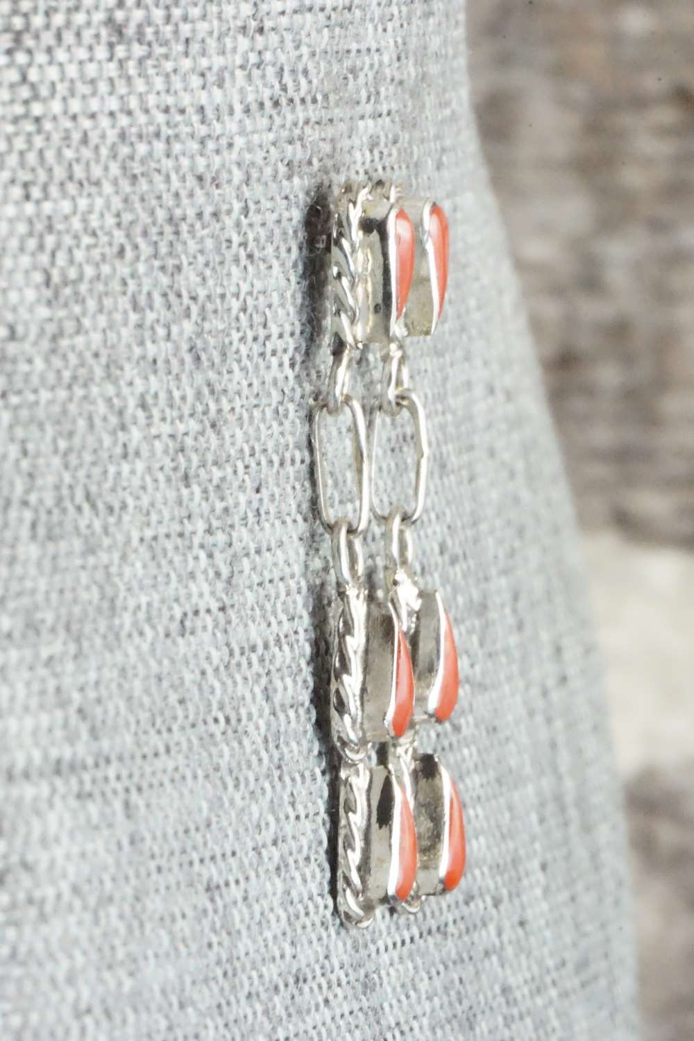 Coral & Sterling Silver Earrings - Zuni
