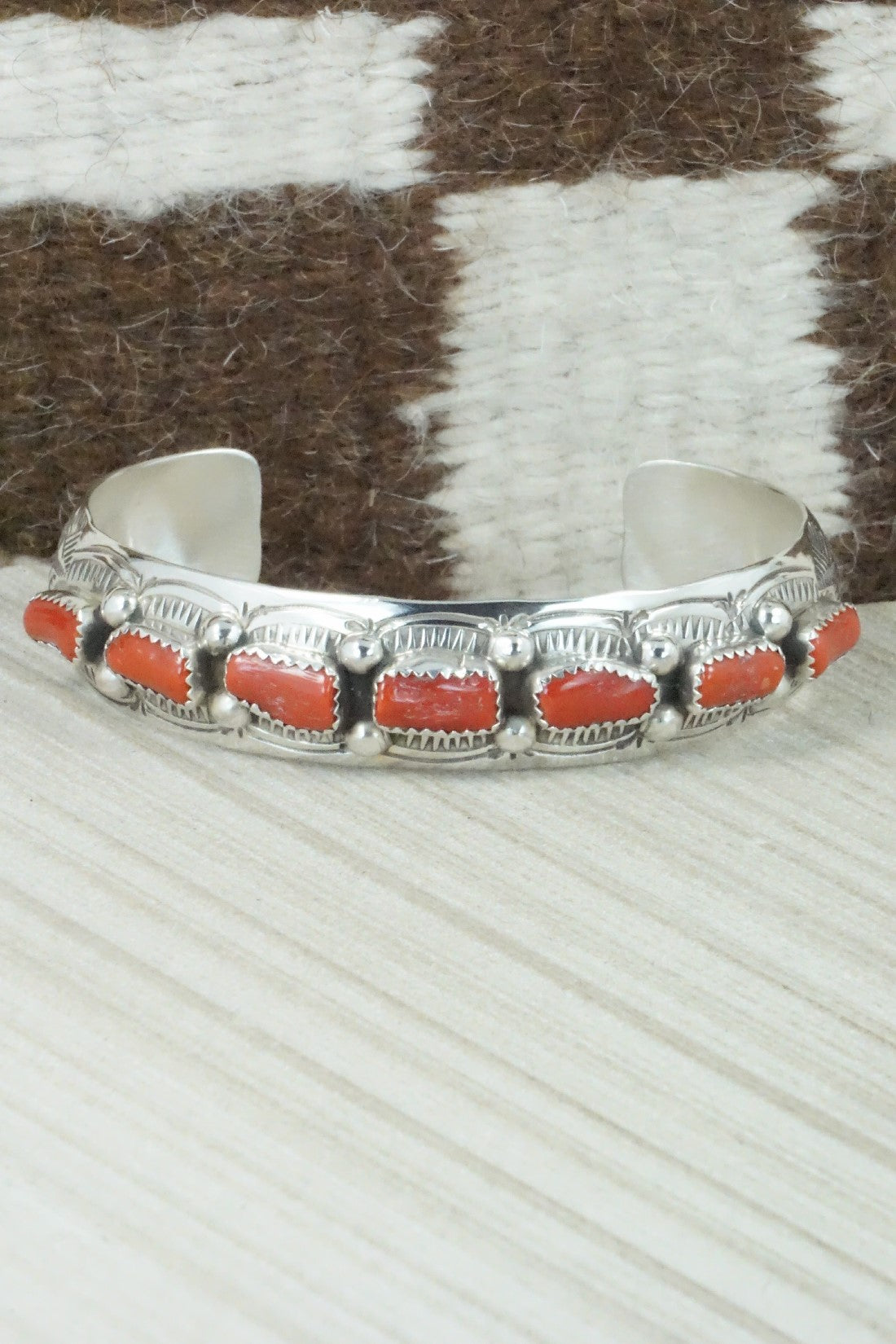 Coral & Sterling Silver Bracelet - Grace Silver