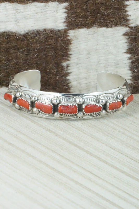 Coral & Sterling Silver Bracelet - Grace Silver