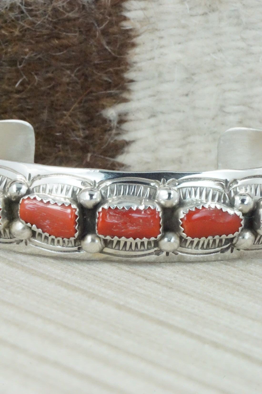 Coral & Sterling Silver Bracelet - Grace Silver