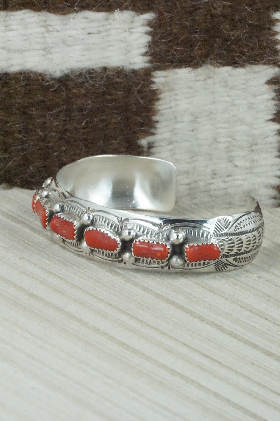 Coral & Sterling Silver Bracelet - Grace Silver