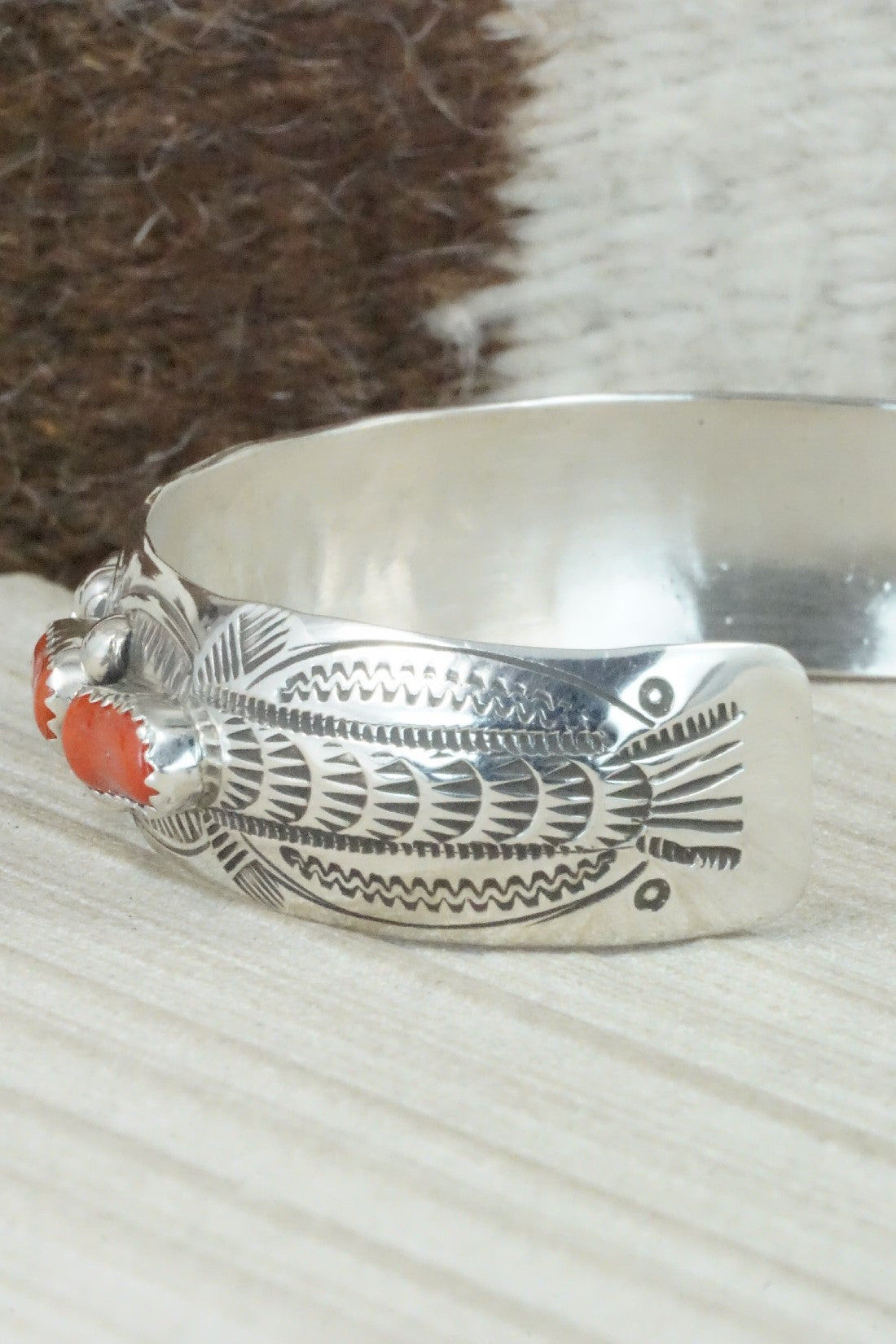 Coral & Sterling Silver Bracelet - Grace Silver