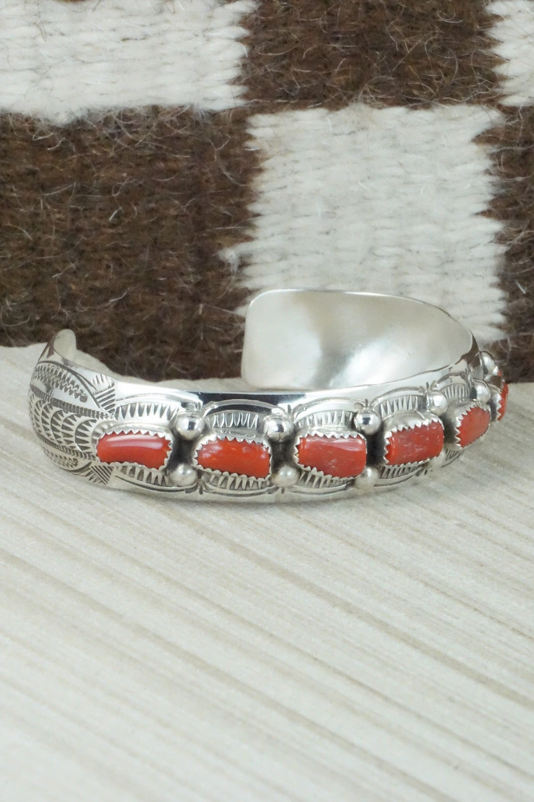 Coral & Sterling Silver Bracelet - Grace Silver