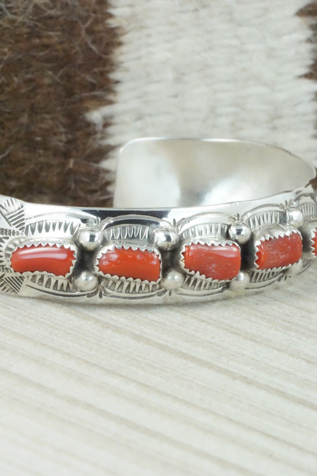 Coral & Sterling Silver Bracelet - Grace Silver