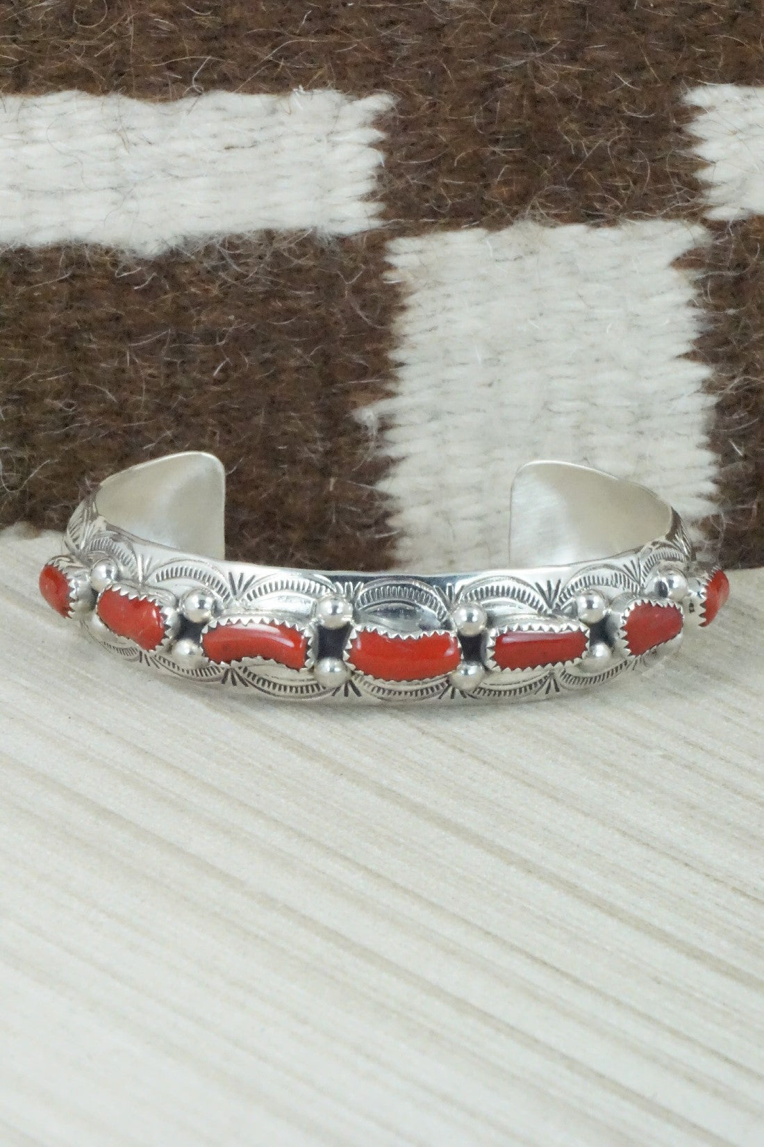 Coral & Sterling Silver Bracelet - Grace Silver