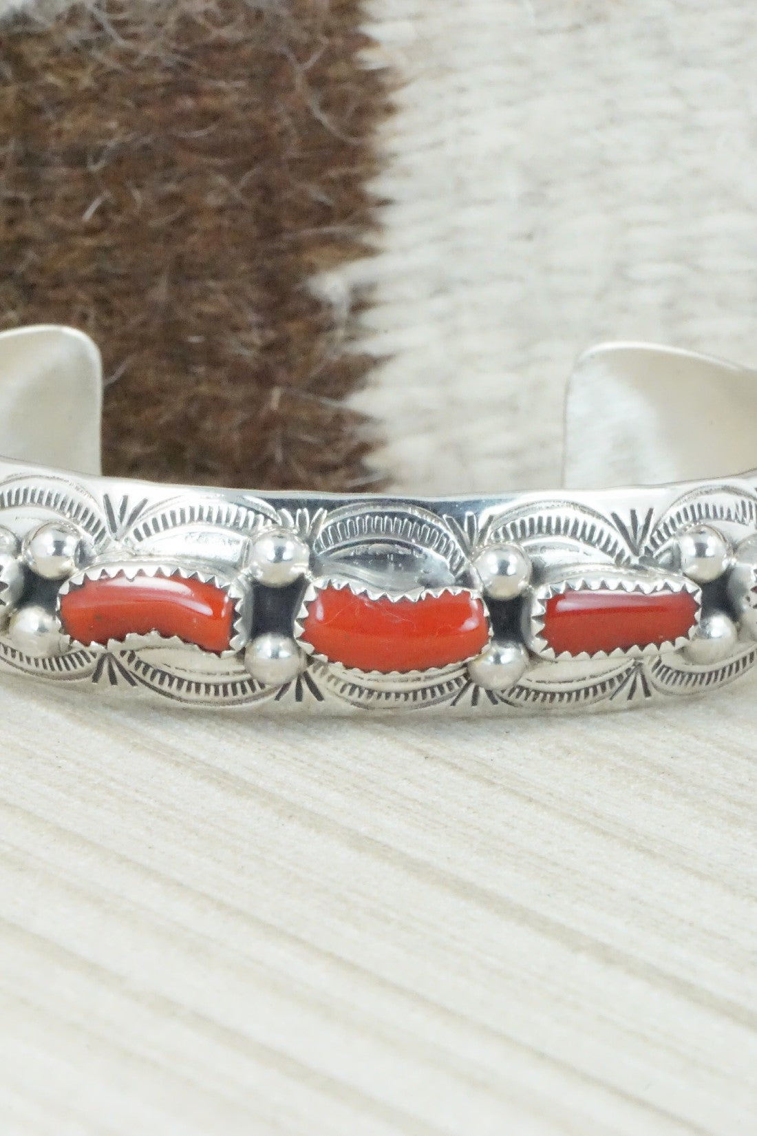 Coral & Sterling Silver Bracelet - Grace Silver