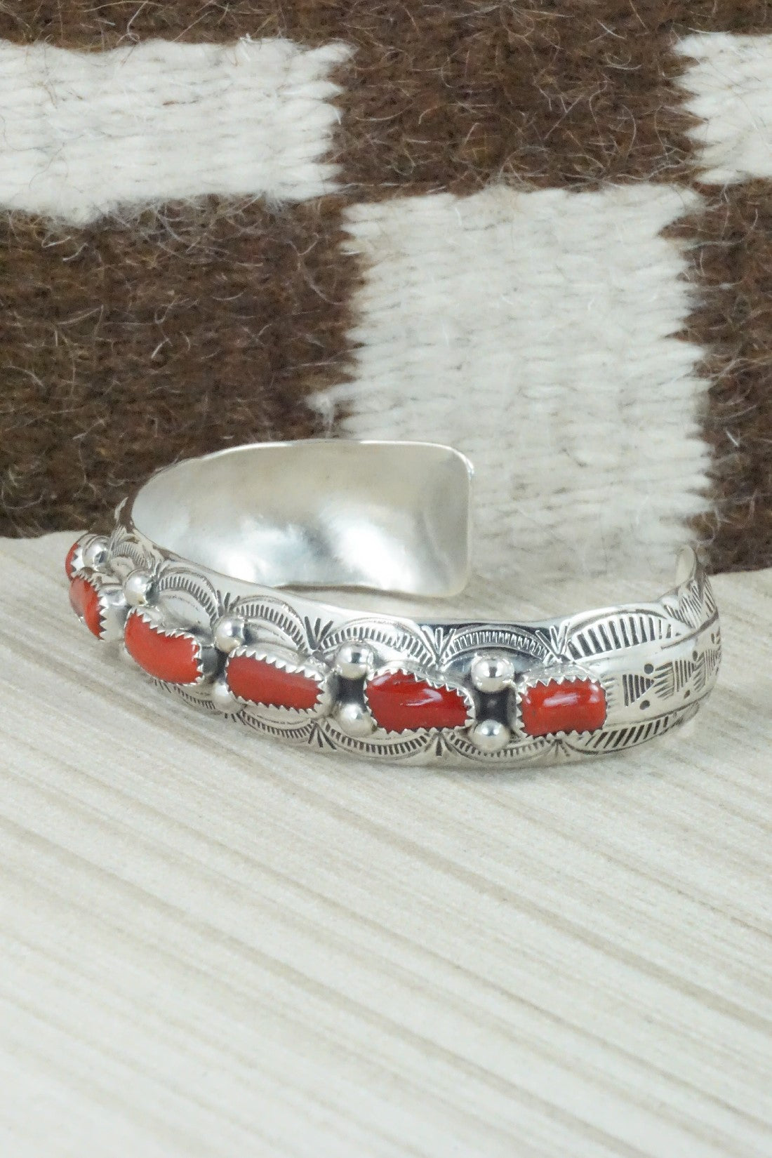 Coral & Sterling Silver Bracelet - Grace Silver