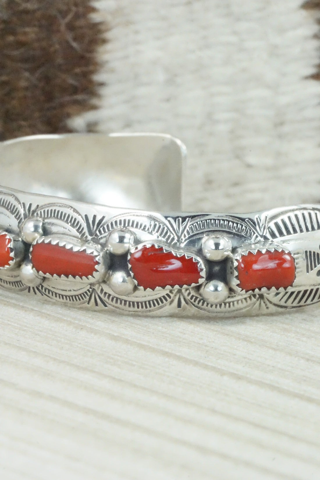 Coral & Sterling Silver Bracelet - Grace Silver