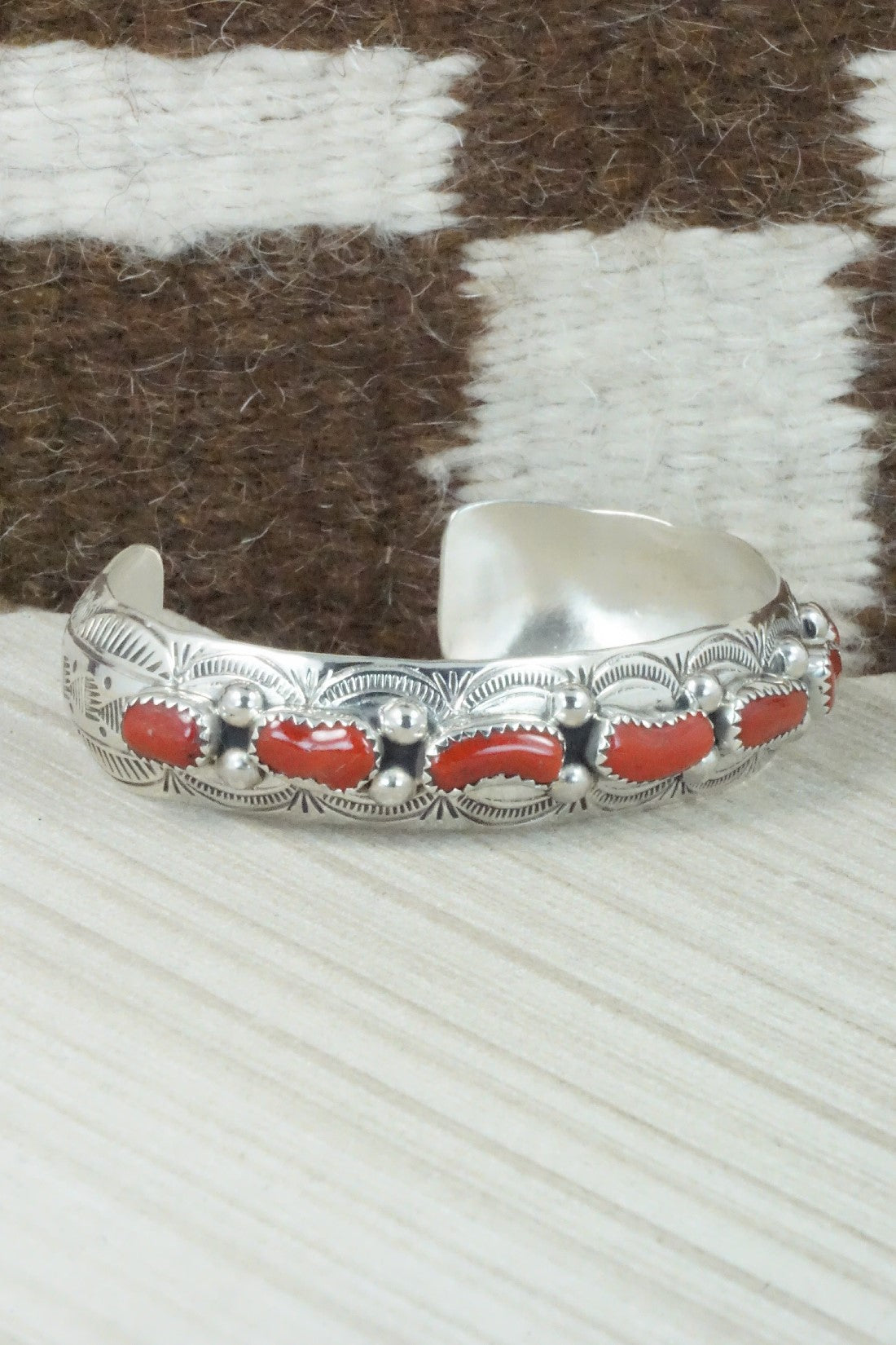 Coral & Sterling Silver Bracelet - Grace Silver