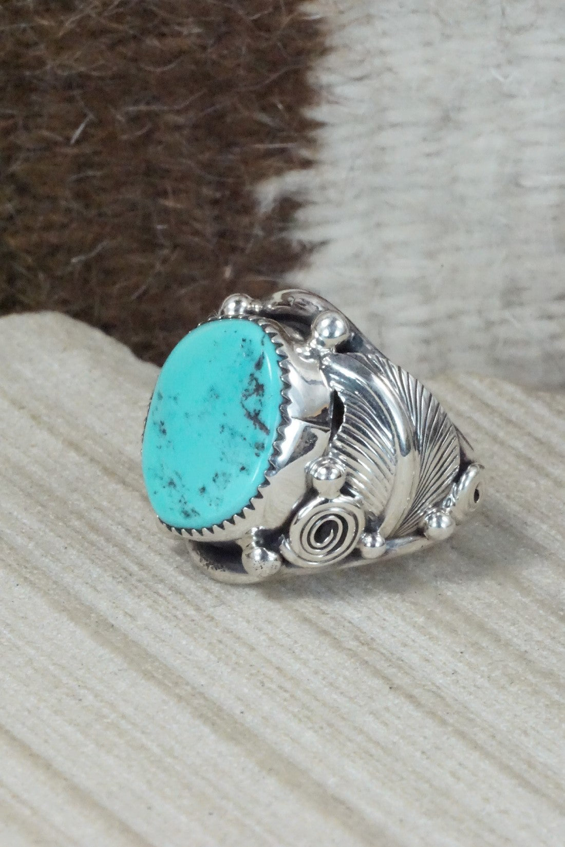 Turquoise & Sterling Silver Ring - Darrell Morgan - Size 9.5