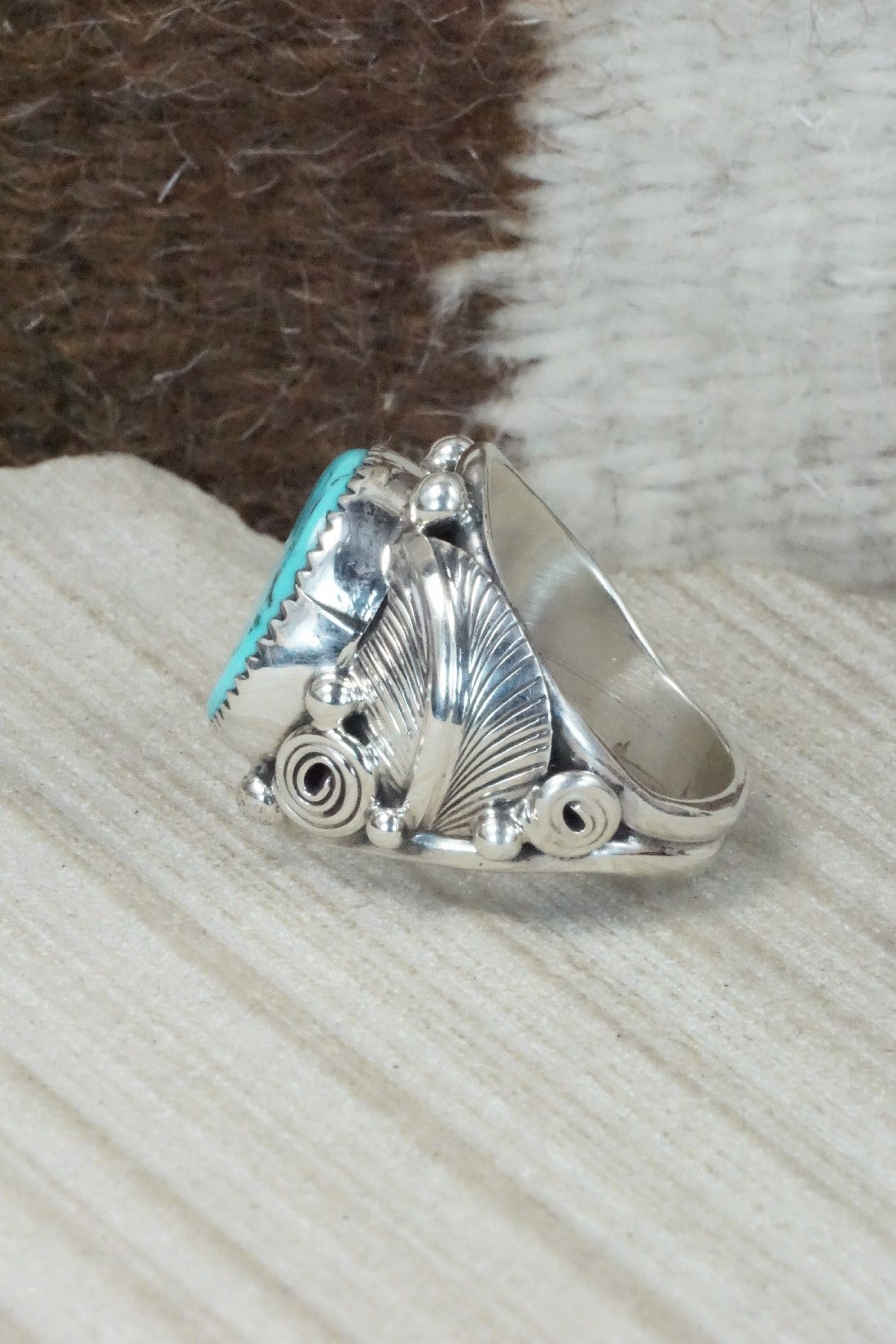 Turquoise & Sterling Silver Ring - Darrell Morgan - Size 9.5