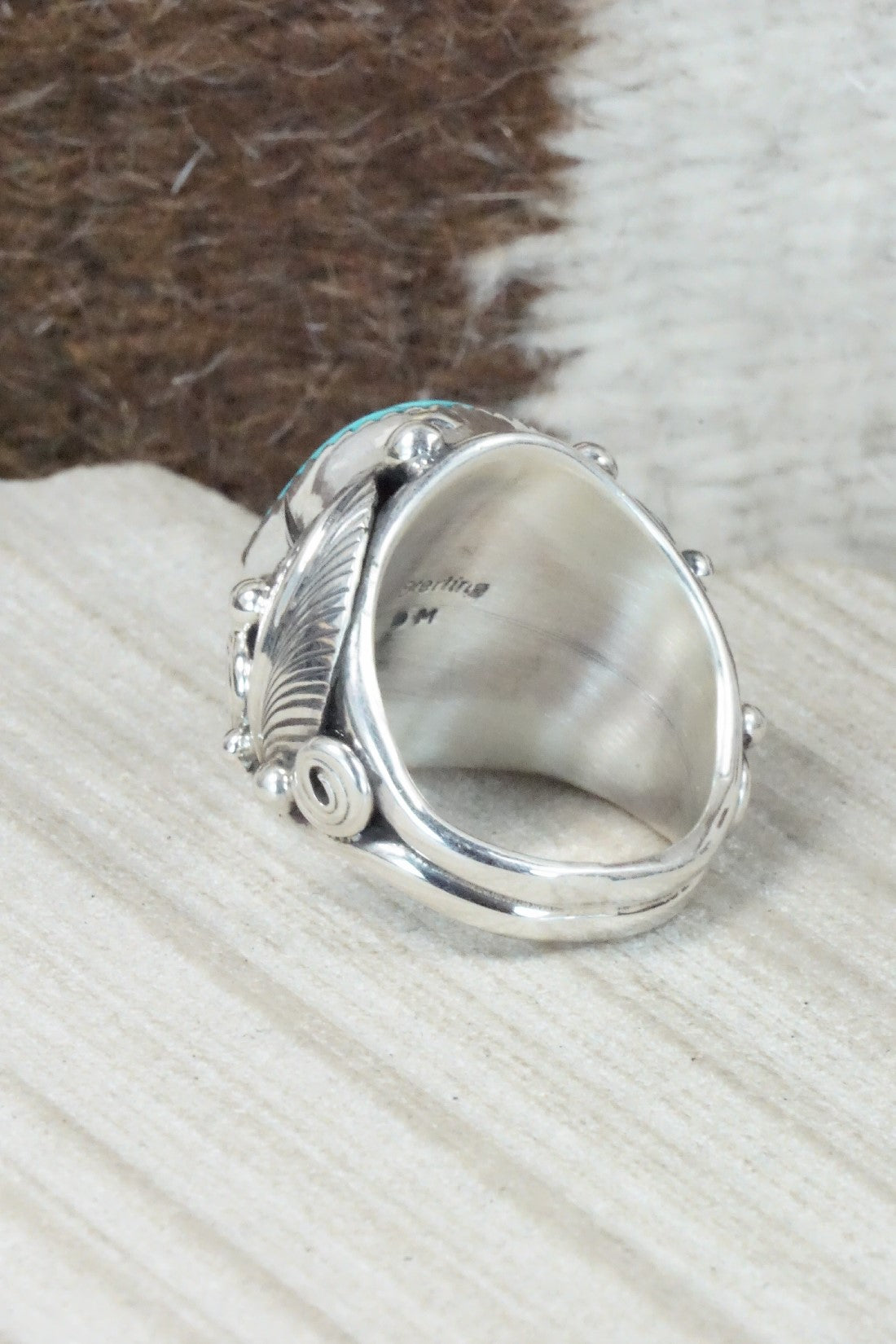 Turquoise & Sterling Silver Ring - Darrell Morgan - Size 9.5