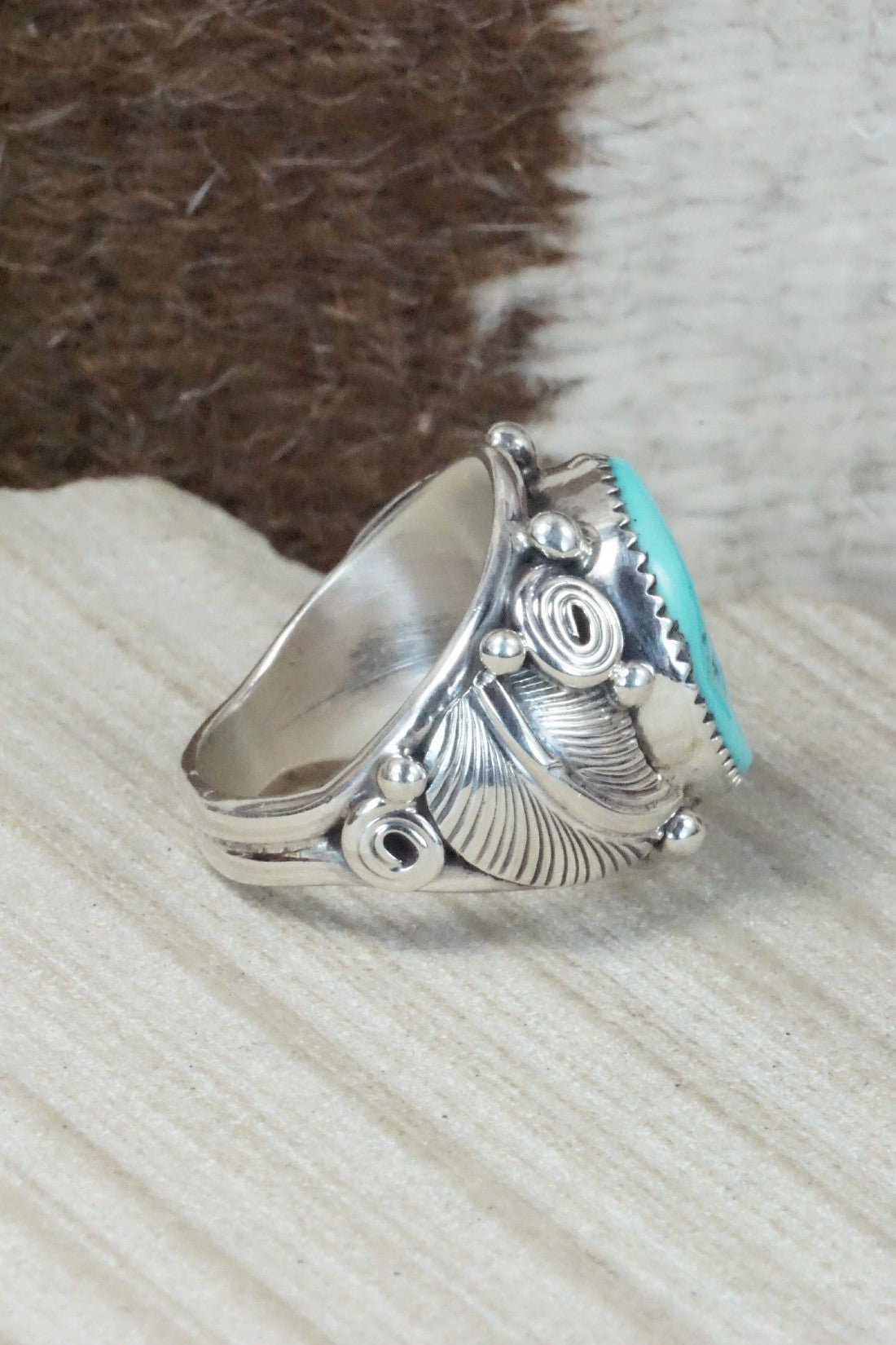 Turquoise & Sterling Silver Ring - Darrell Morgan - Size 9.5