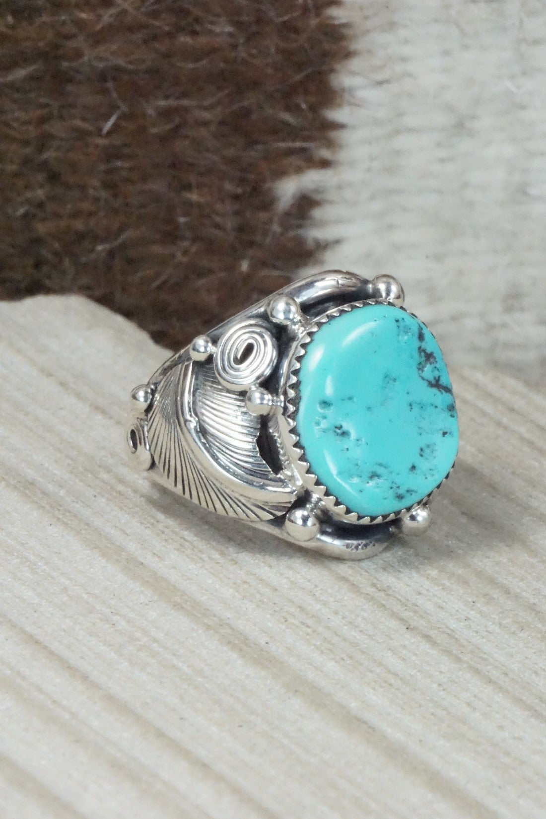 Turquoise & Sterling Silver Ring - Darrell Morgan - Size 9.5