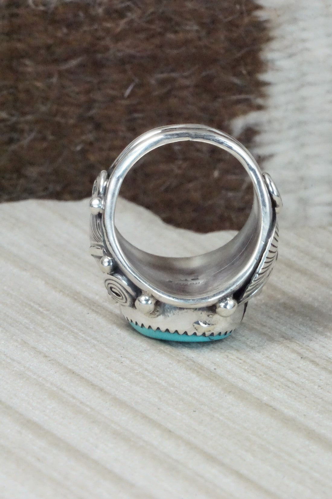 Turquoise & Sterling Silver Ring - Darrell Morgan - Size 9.5