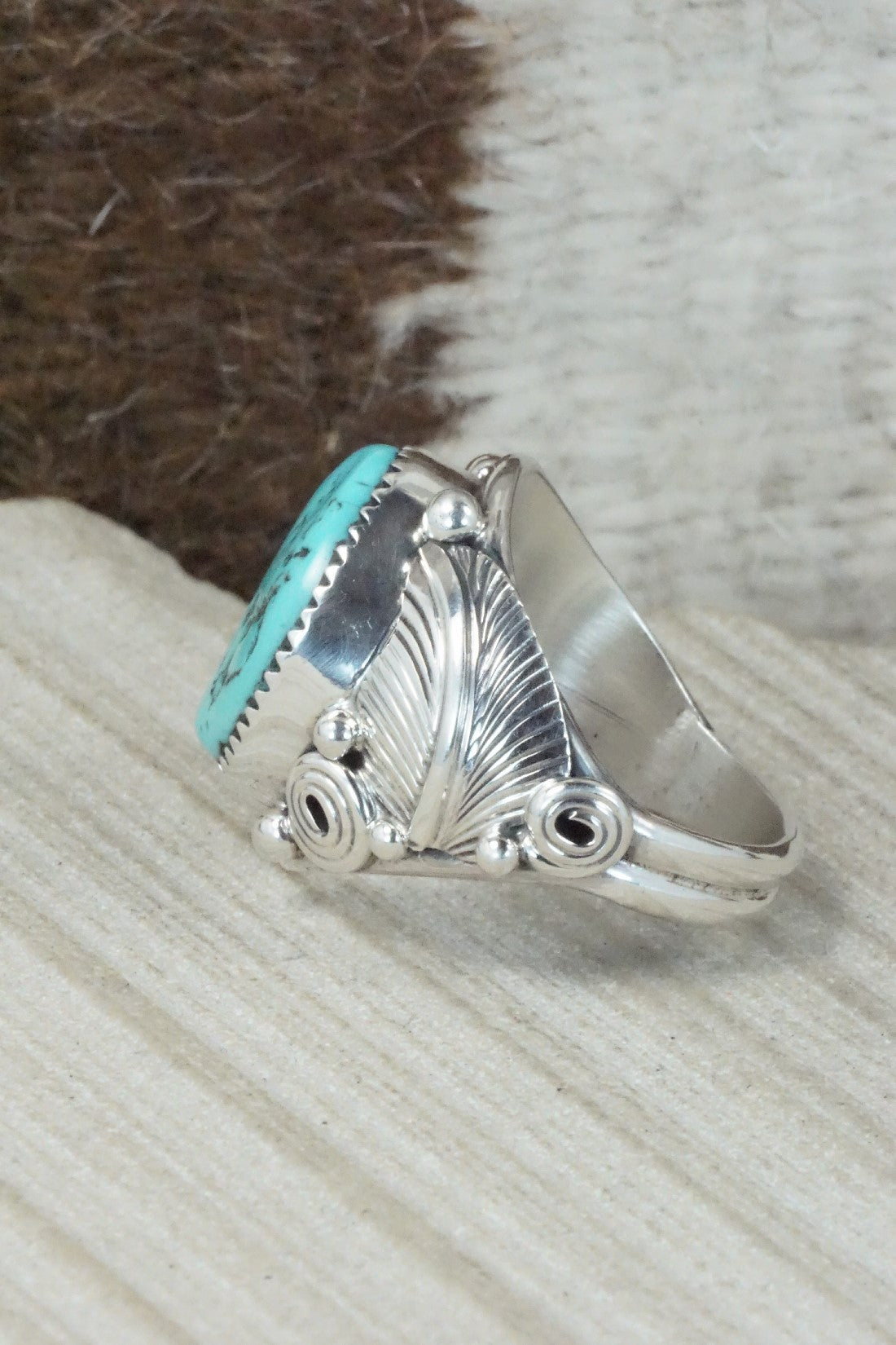 Turquoise & Sterling Silver Ring - Darrell Morgan - Size 11