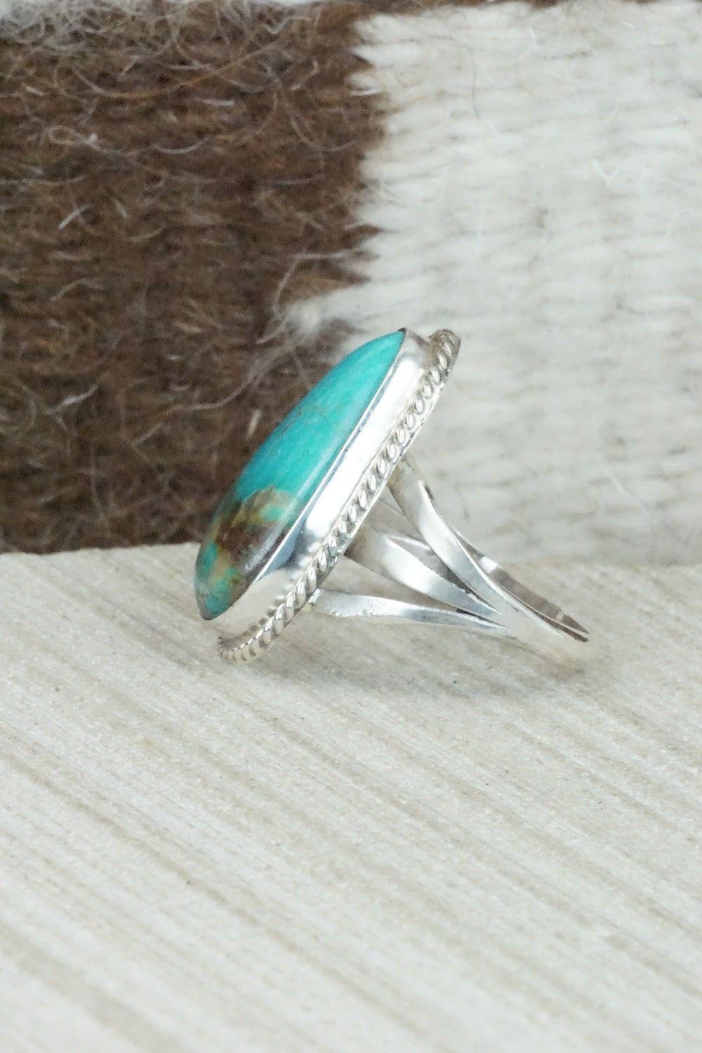 Turquoise & Sterling Silver Ring - Mark Barney - Size 8