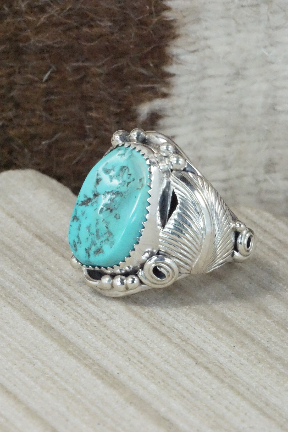 Turquoise & Sterling Silver Ring - Darrell Morgan - Size 12.75