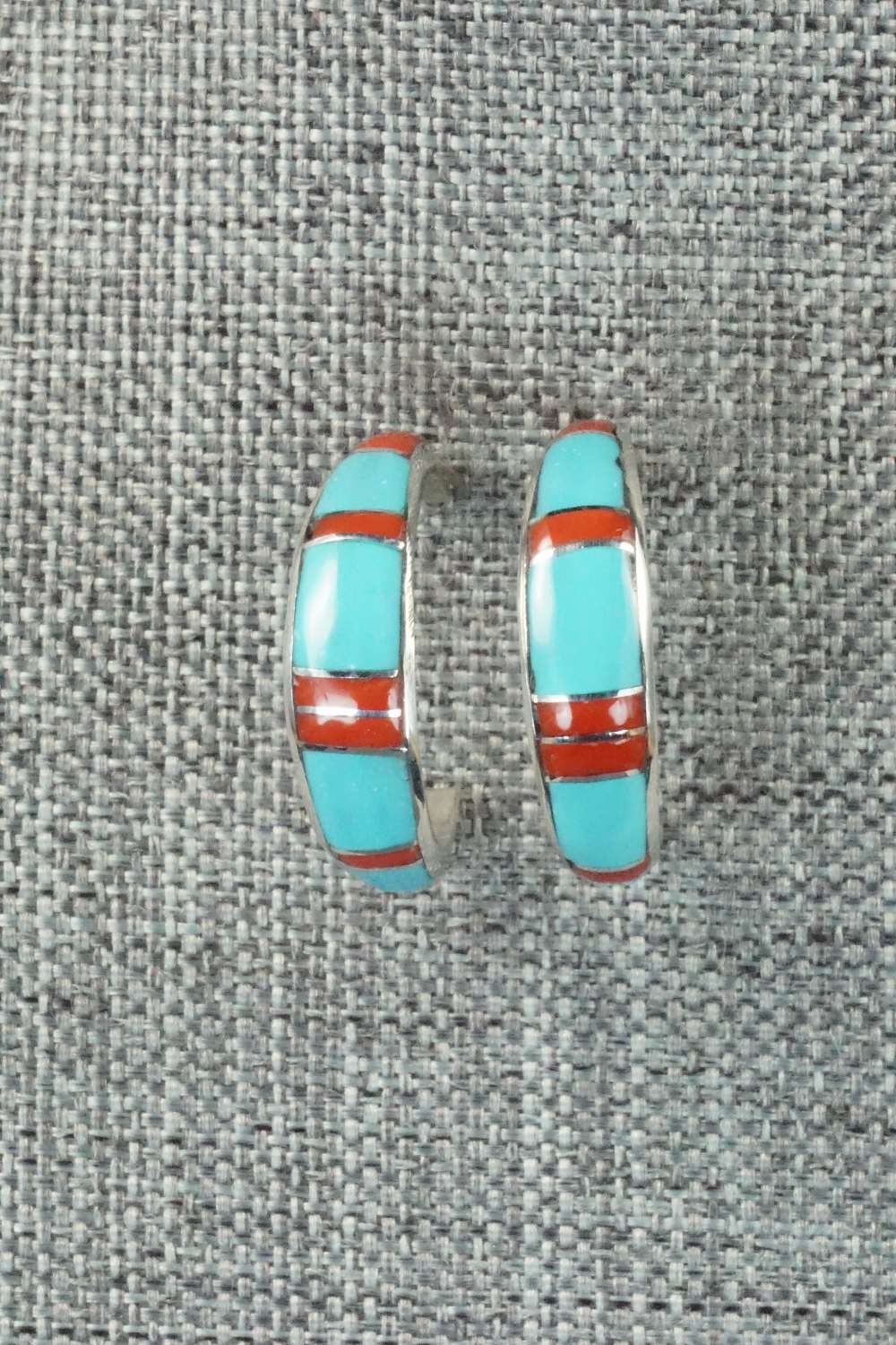 Turquoise, Coral & Sterling Silver Earrings - K Peina