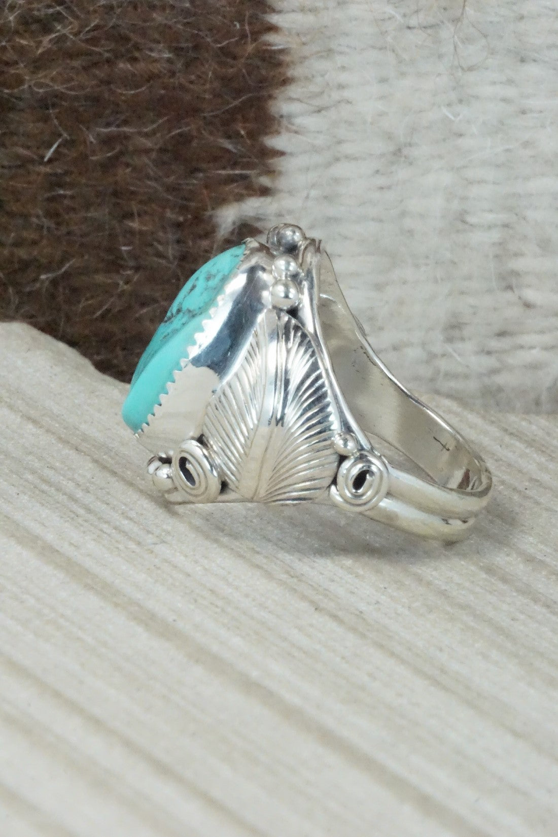 Turquoise & Sterling Silver Ring - Darrell Morgan - Size 12.75