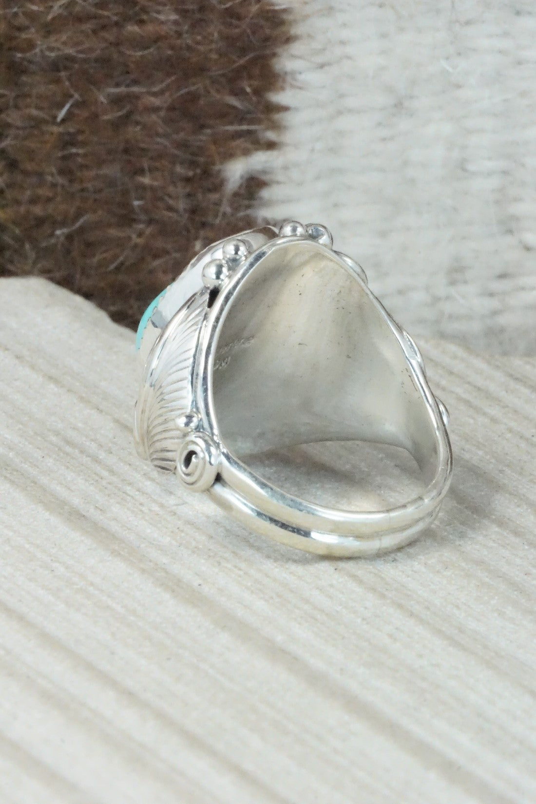 Turquoise & Sterling Silver Ring - Darrell Morgan - Size 12.75