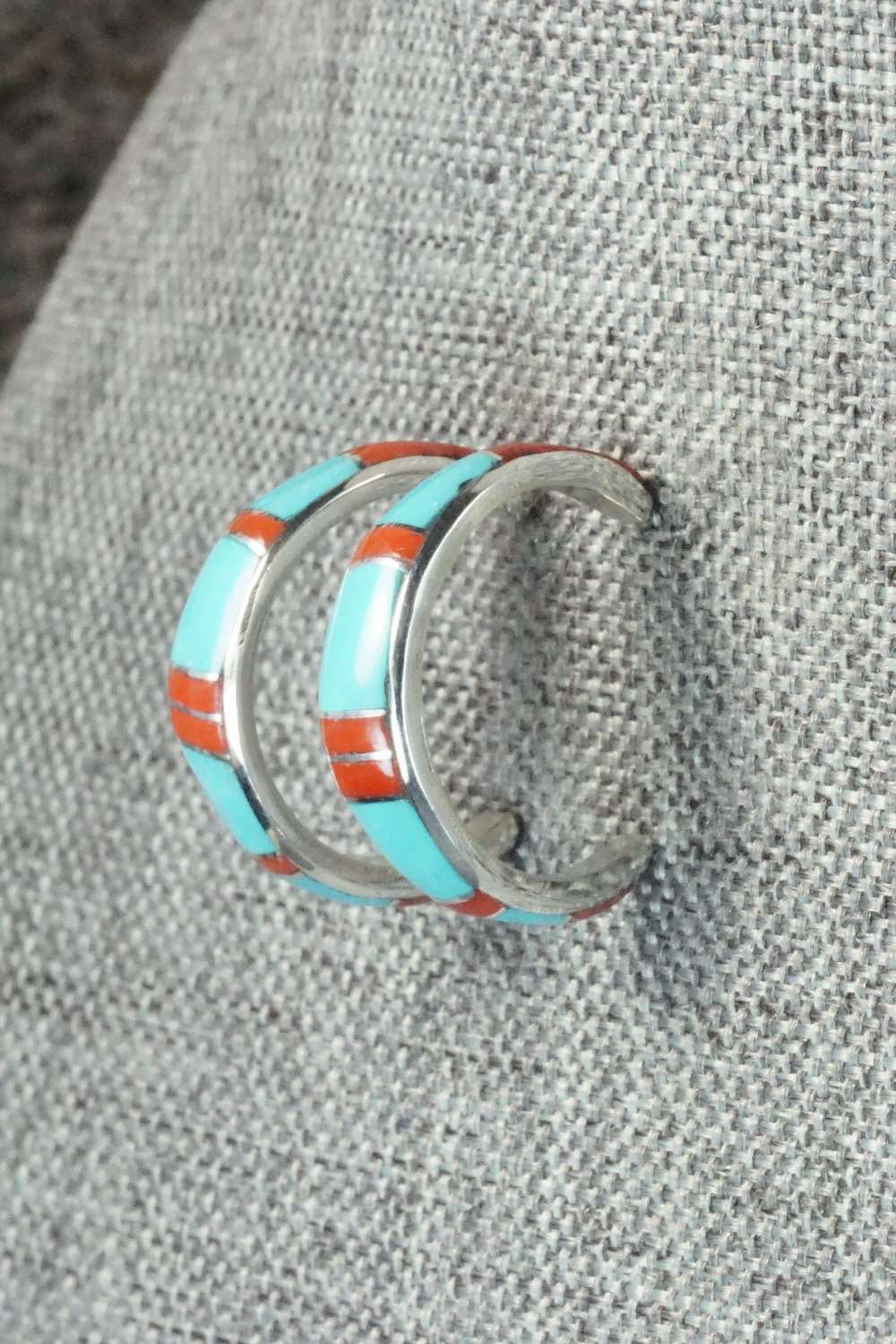 Turquoise, Coral & Sterling Silver Earrings - K Peina