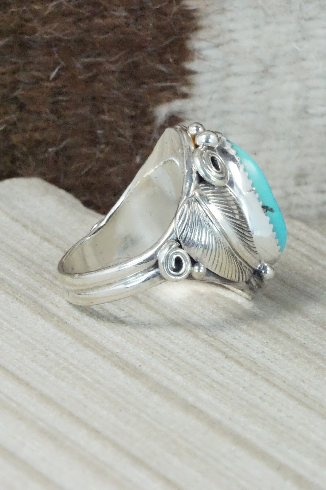 Turquoise & Sterling Silver Ring - Darrell Morgan - Size 12.75