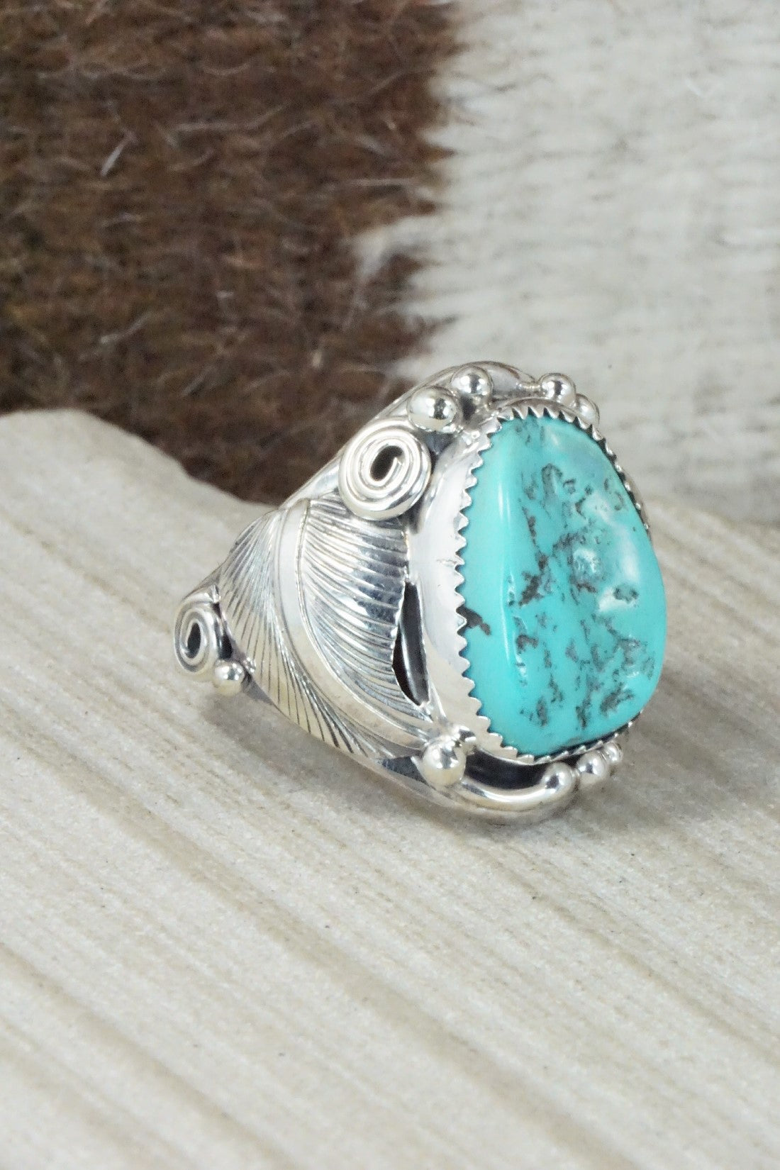 Turquoise & Sterling Silver Ring - Darrell Morgan - Size 12.75