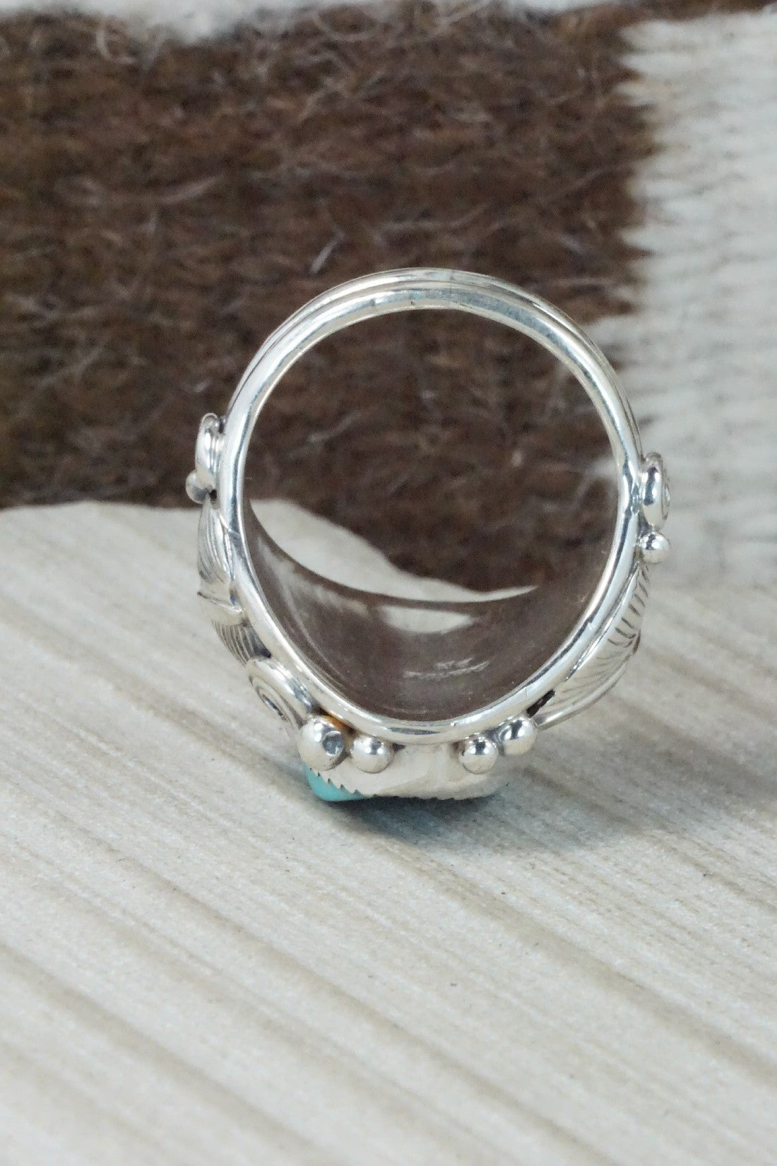 Turquoise & Sterling Silver Ring - Darrell Morgan - Size 12.75