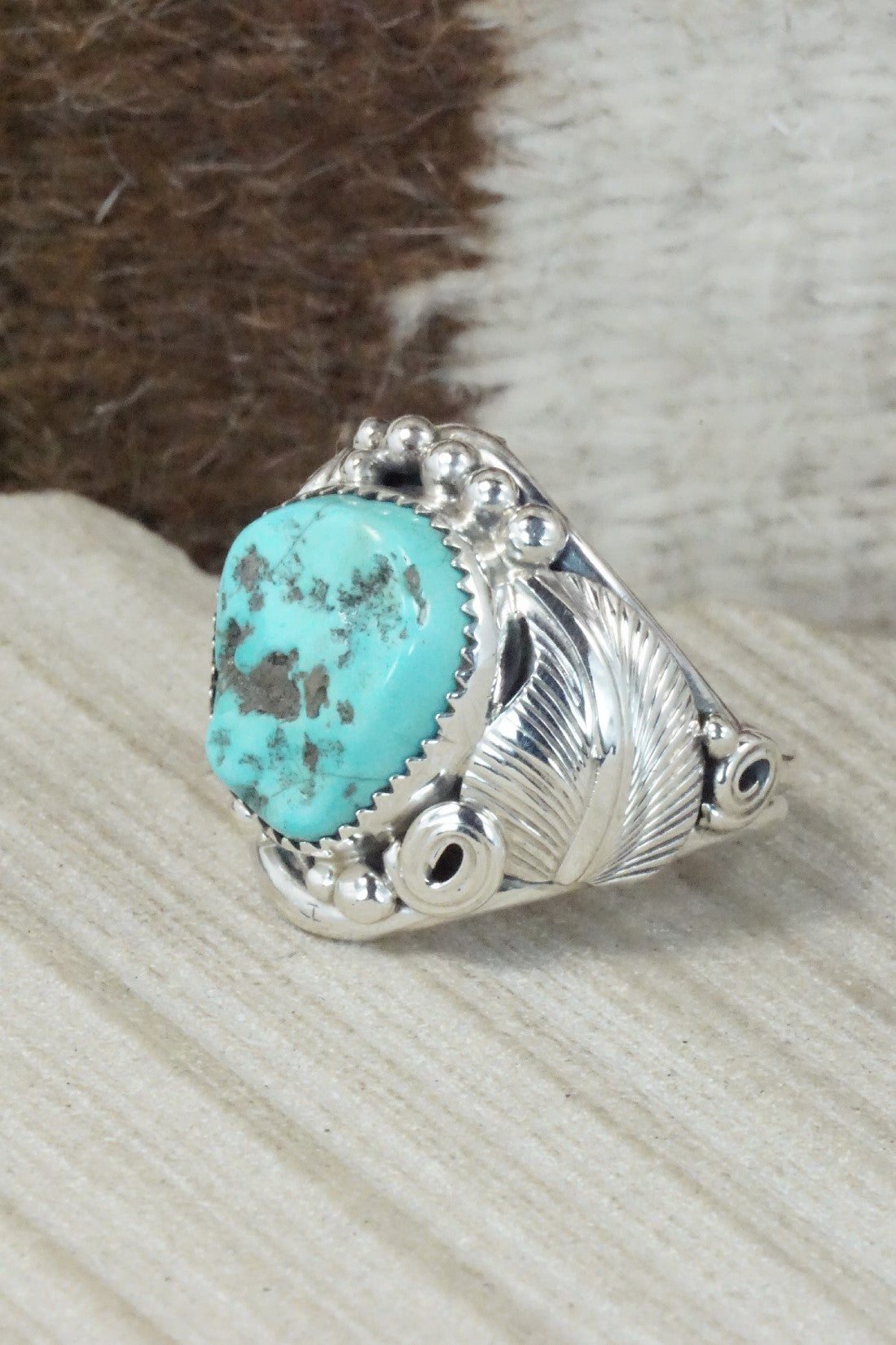 Turquoise & Sterling Silver Ring - Darrell Morgan - Size 14