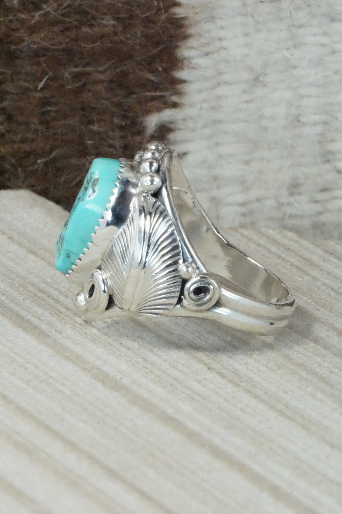 Turquoise & Sterling Silver Ring - Darrell Morgan - Size 14