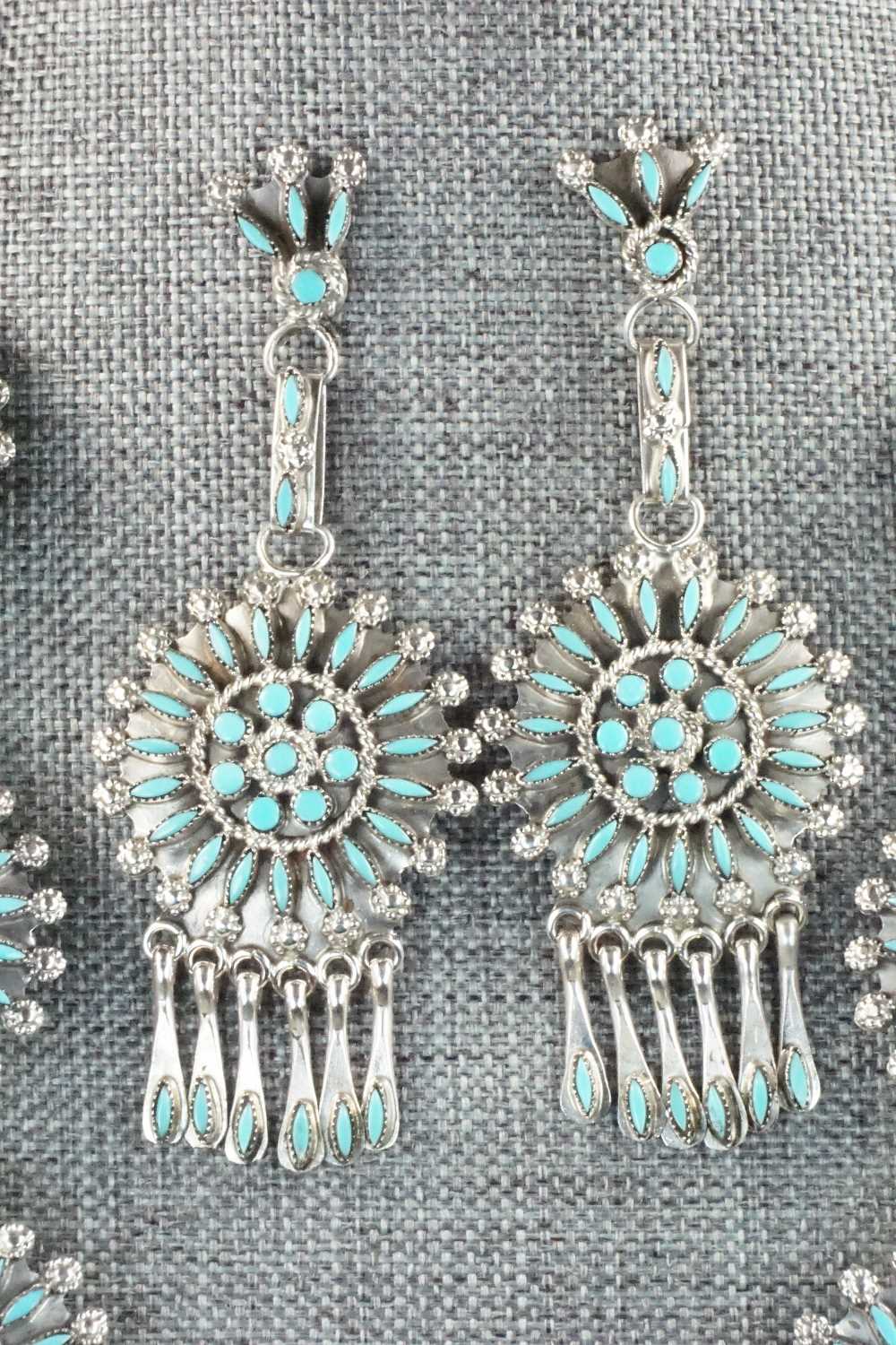 Turquoise & Sterling Silver Squash Blossom Necklace Set - Merlinda Chavez