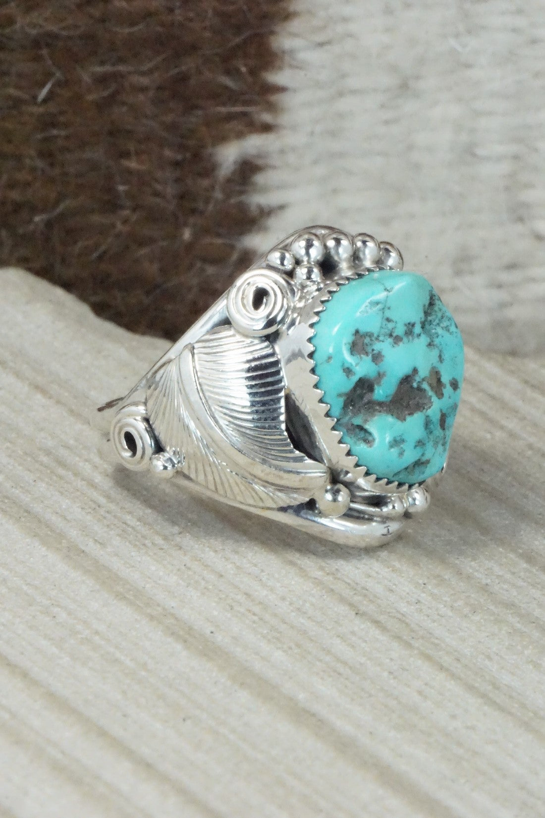 Turquoise & Sterling Silver Ring - Darrell Morgan - Size 14