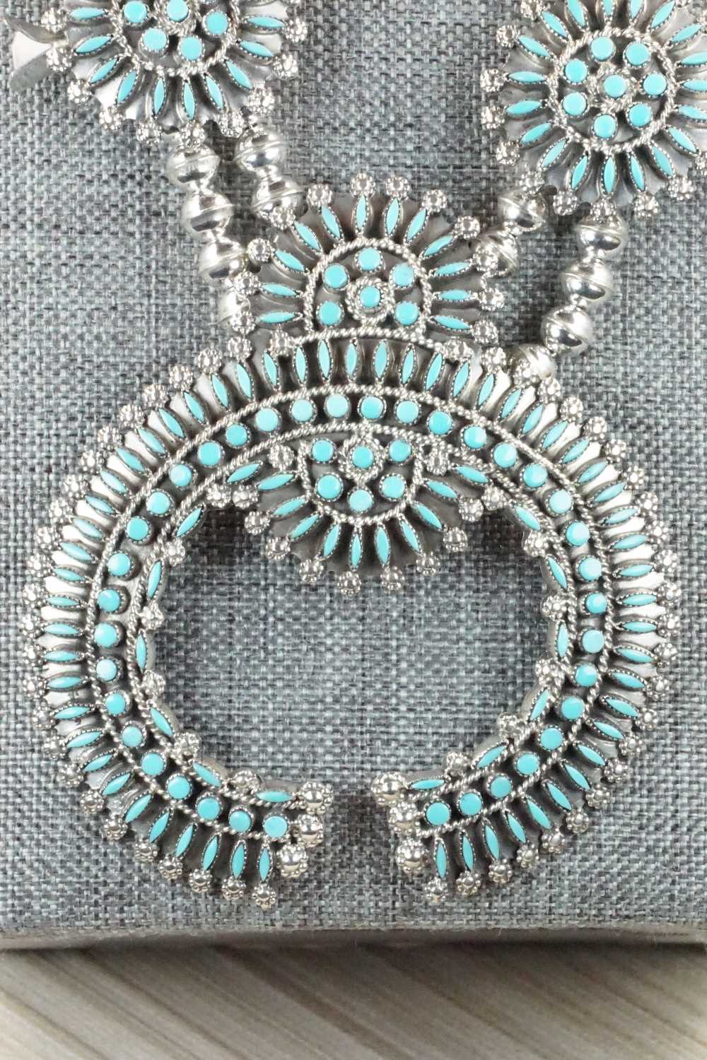 Turquoise & Sterling Silver Squash Blossom Necklace Set - Merlinda Chavez