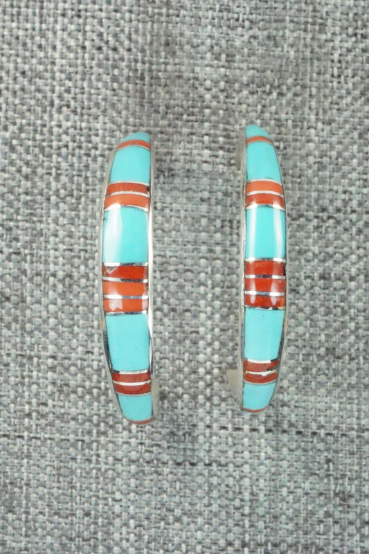 Turquoise, Coral & Sterling Silver Earrings - K Peina