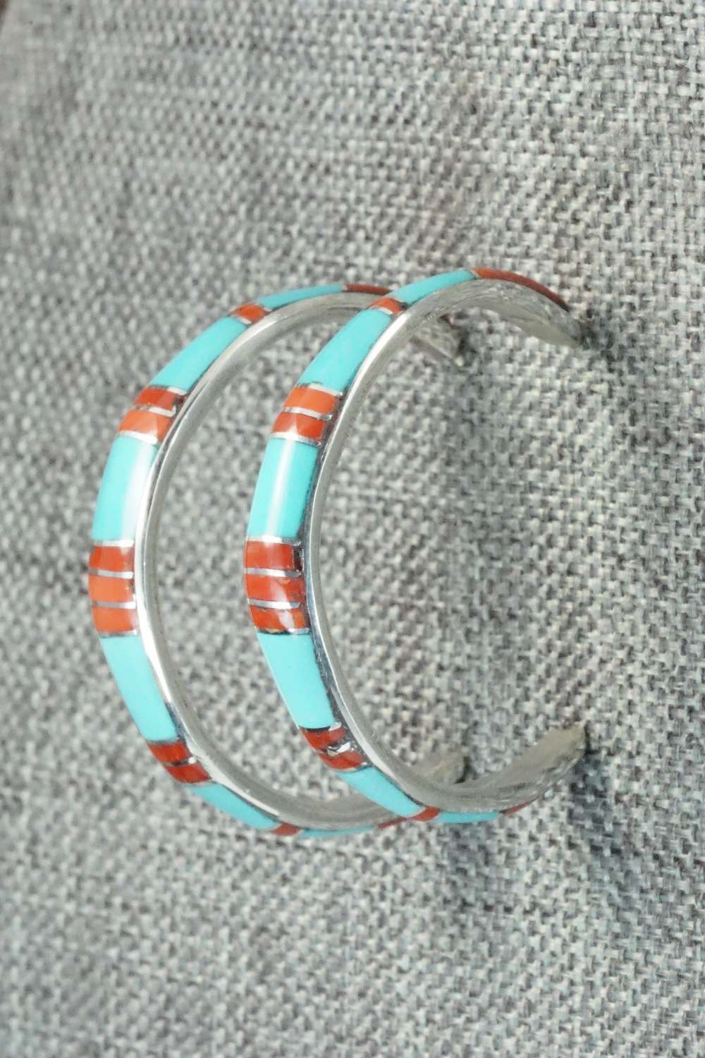 Turquoise, Coral & Sterling Silver Earrings - K Peina