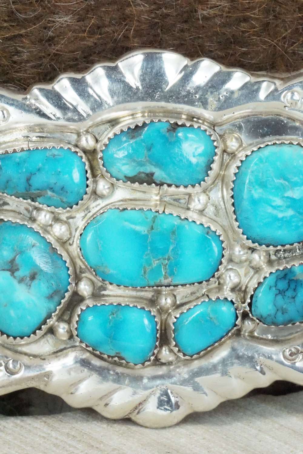 Turquoise & Sterling Silver Belt Buckle - George Leekity