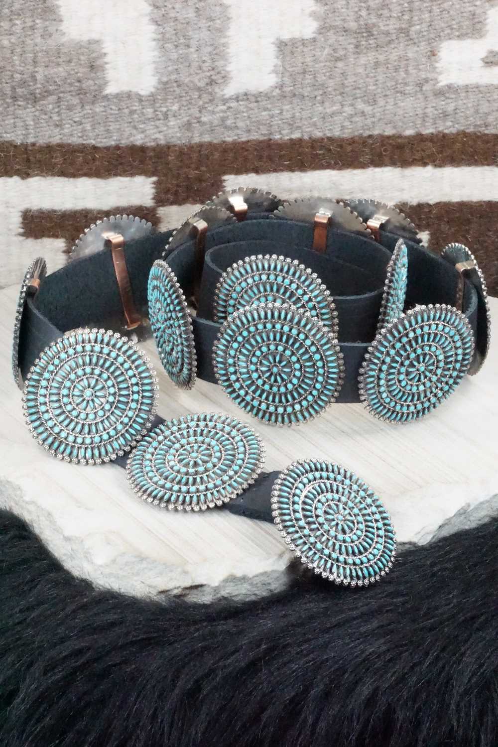 Turquoise & Sterling Silver Squash Blossom Necklace Set - Merlinda Chavez