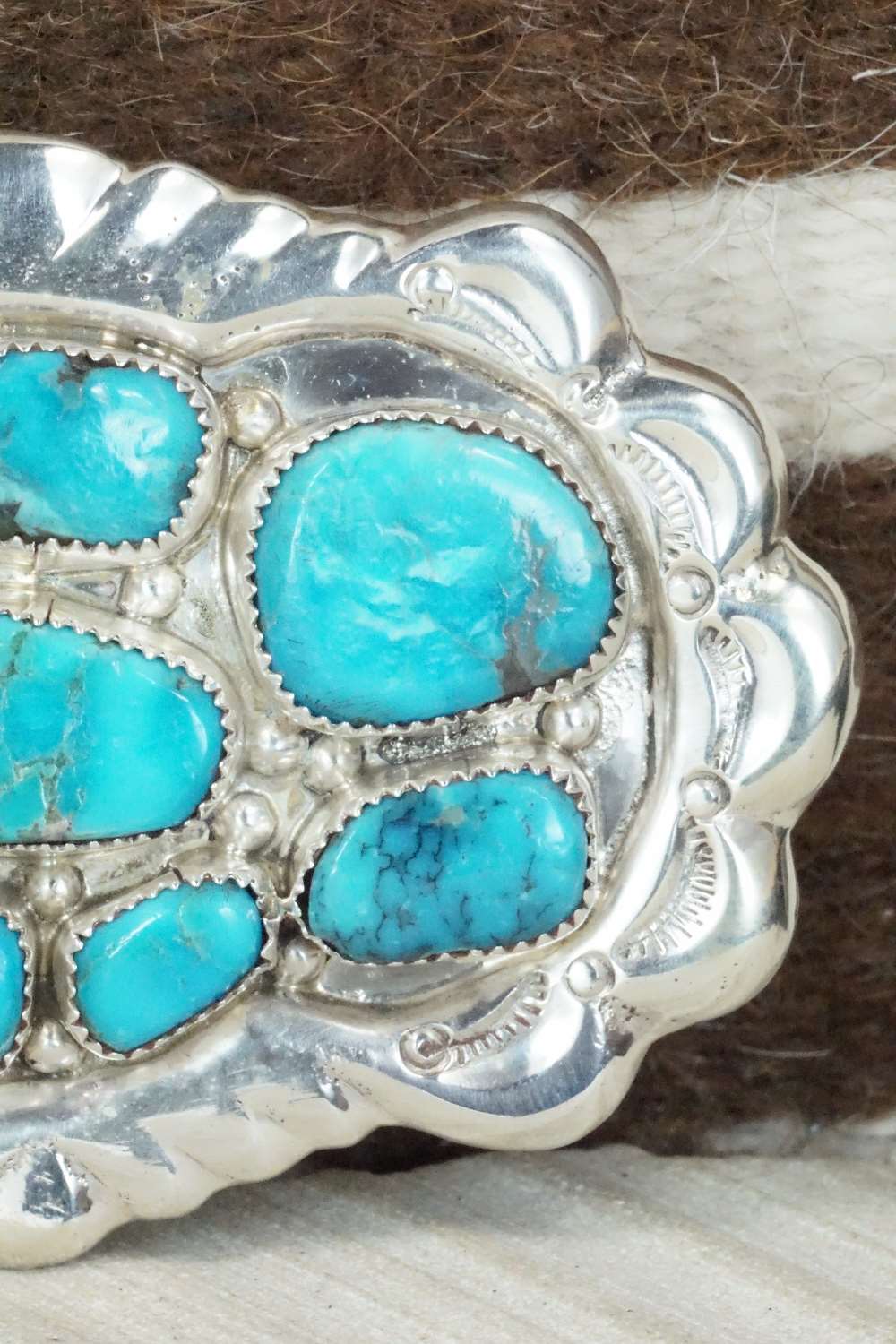 Turquoise & Sterling Silver Belt Buckle - George Leekity