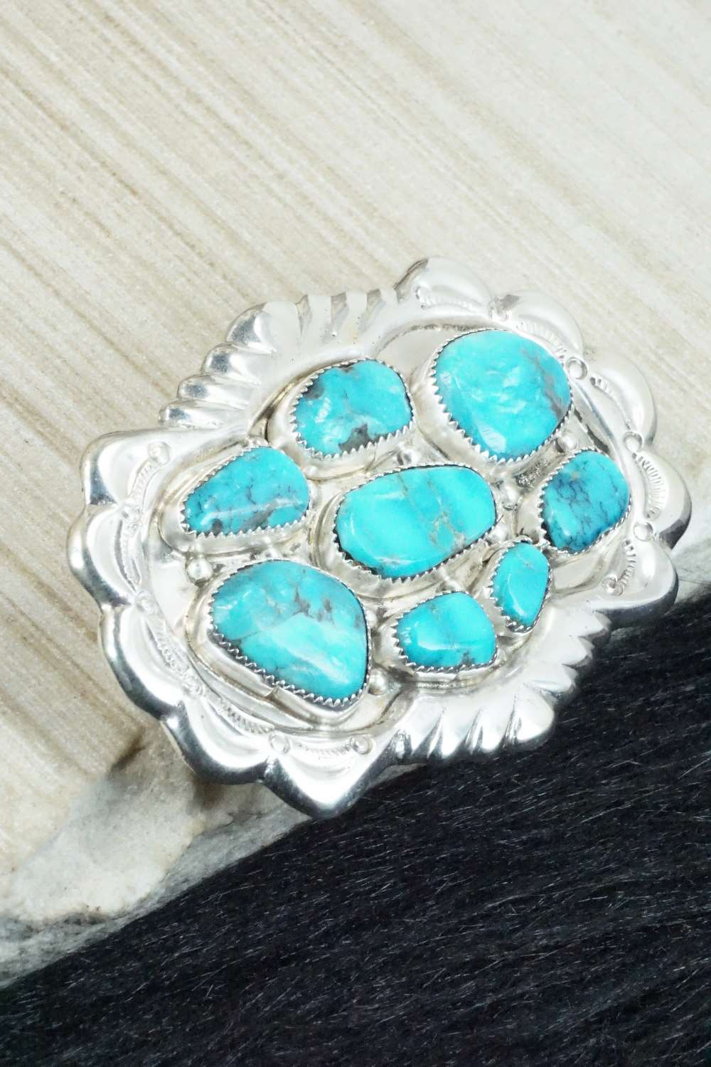 Turquoise & Sterling Silver Belt Buckle - George Leekity