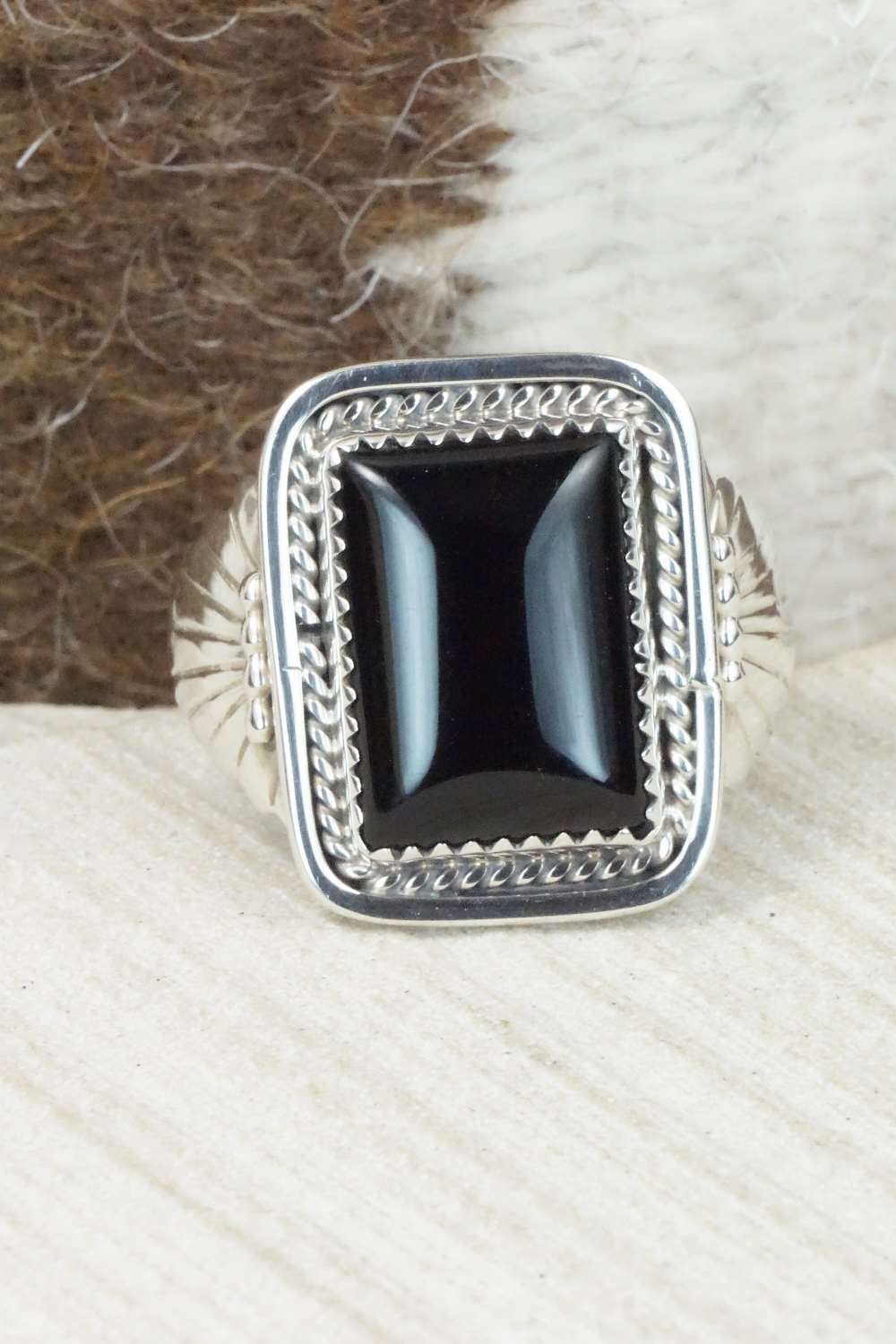 Onyx and Sterling Silver Ring - Jeanette Saunders - Size 10