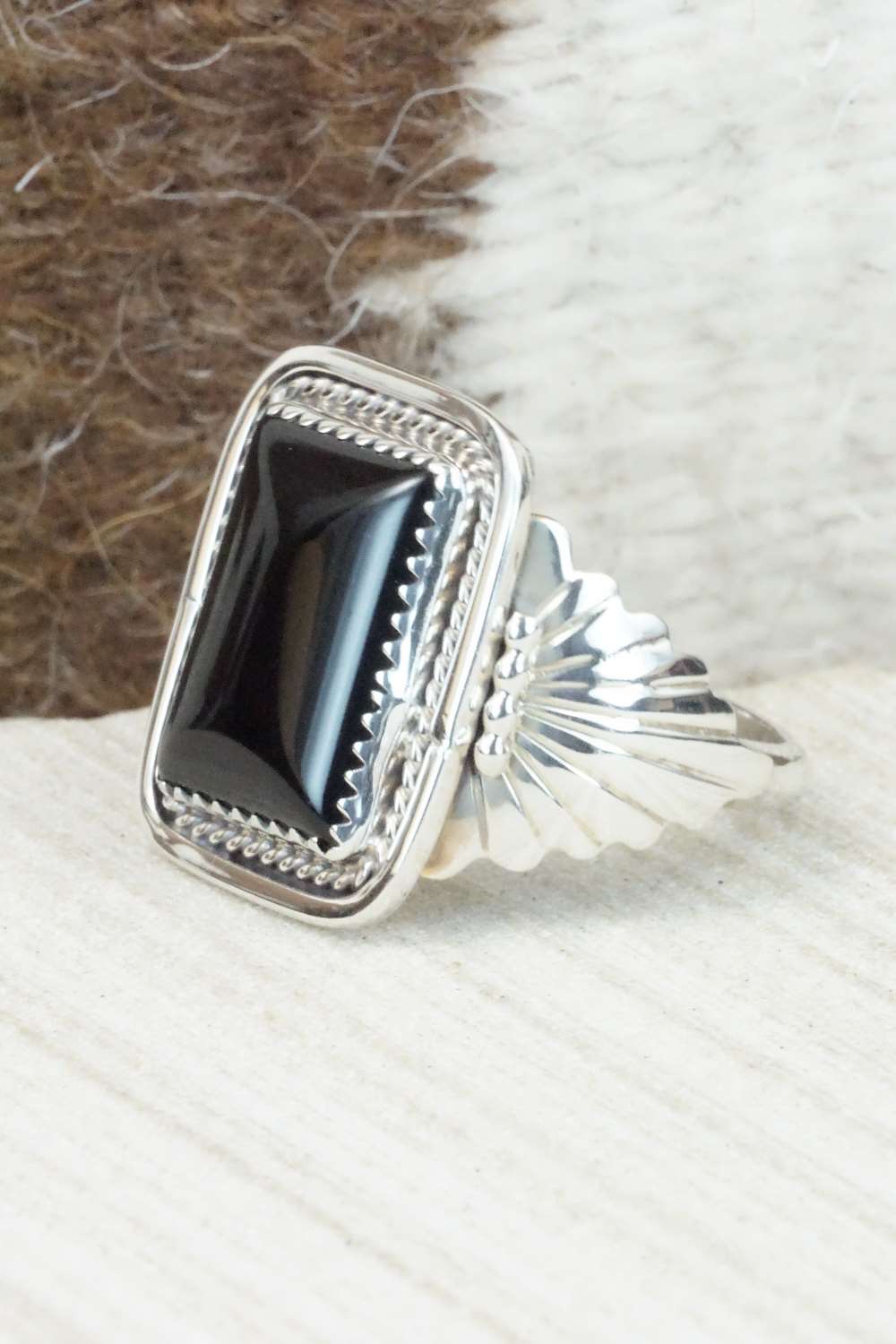 Onyx and Sterling Silver Ring - Jeanette Saunders - Size 10