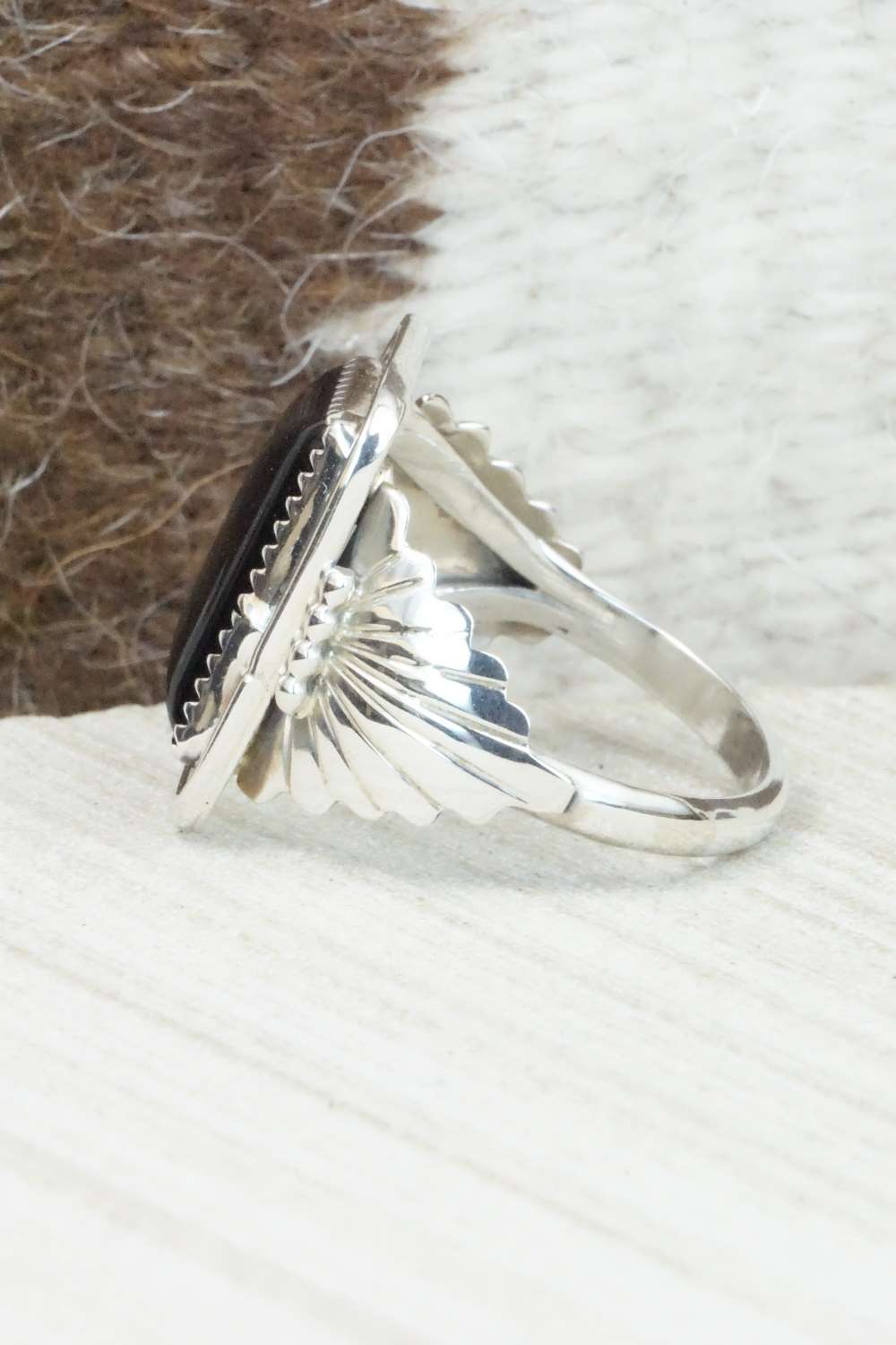 Onyx and Sterling Silver Ring - Jeanette Saunders - Size 13.5