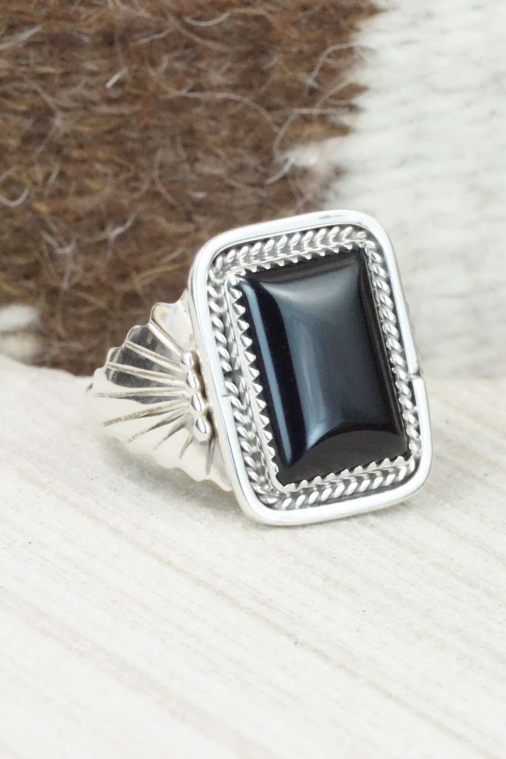 Onyx and Sterling Silver Ring - Jeanette Saunders - Size 13.5