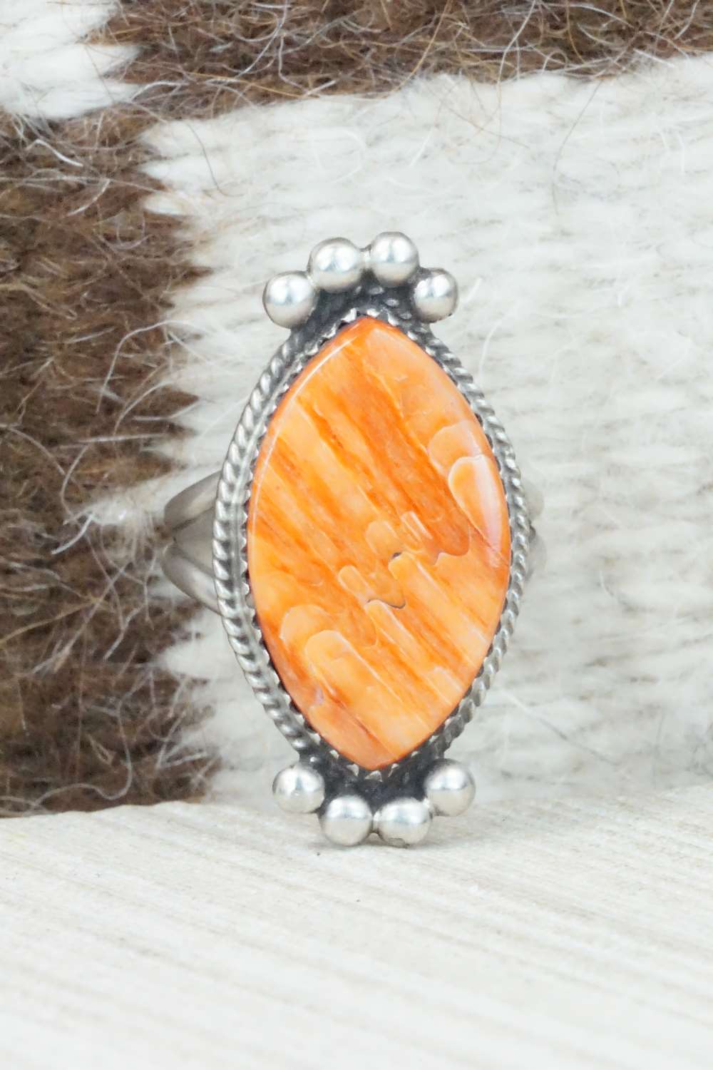 Spiny Oyster & Sterling Silver Ring - Selina Warner - Size 8.25