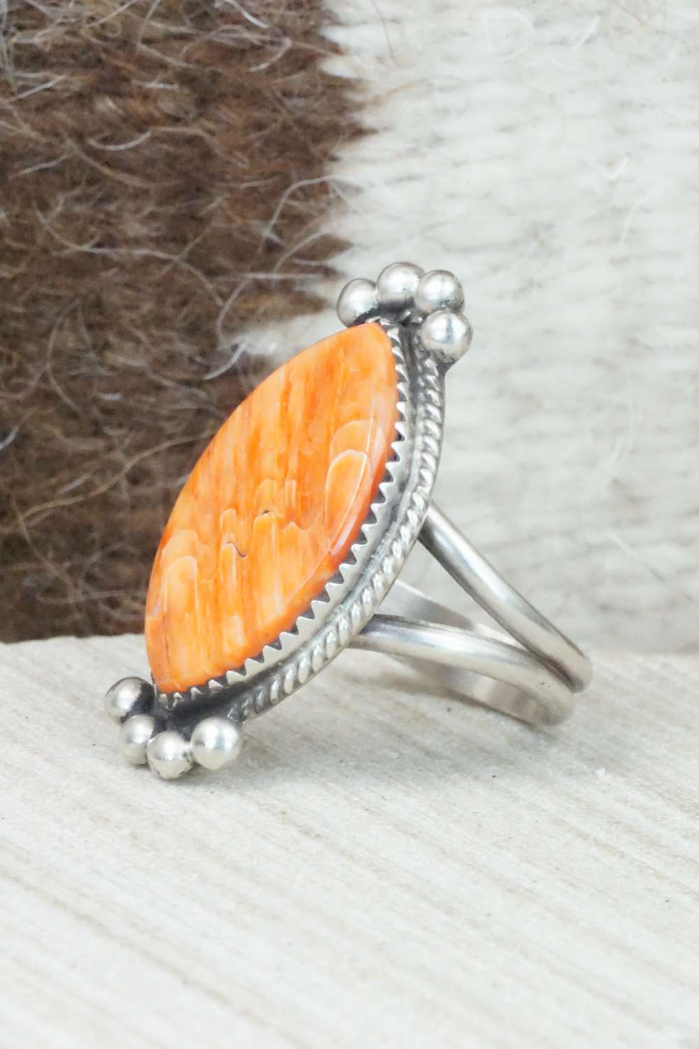 Spiny Oyster & Sterling Silver Ring - Selina Warner - Size 8.25