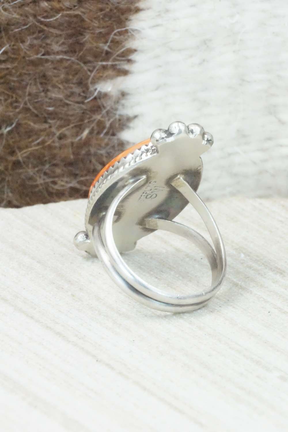 Spiny Oyster & Sterling Silver Ring - Selina Warner - Size 8.25