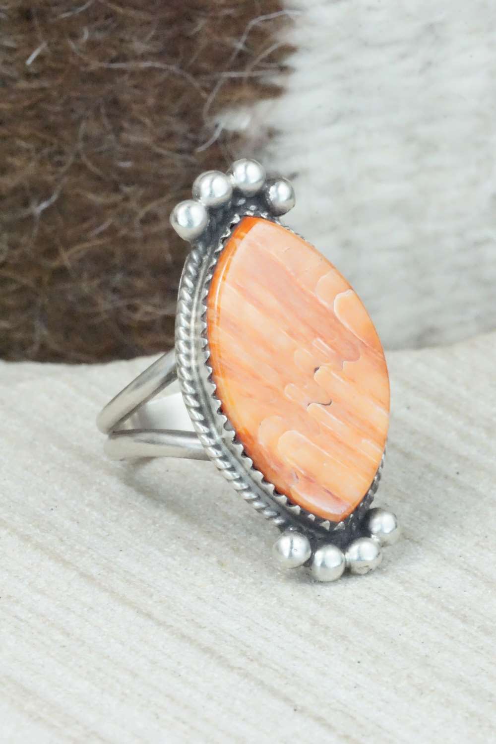 Spiny Oyster & Sterling Silver Ring - Selina Warner - Size 8.25
