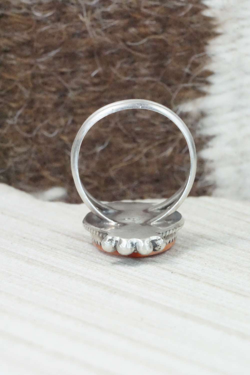 Spiny Oyster & Sterling Silver Ring - Selina Warner - Size 8.25