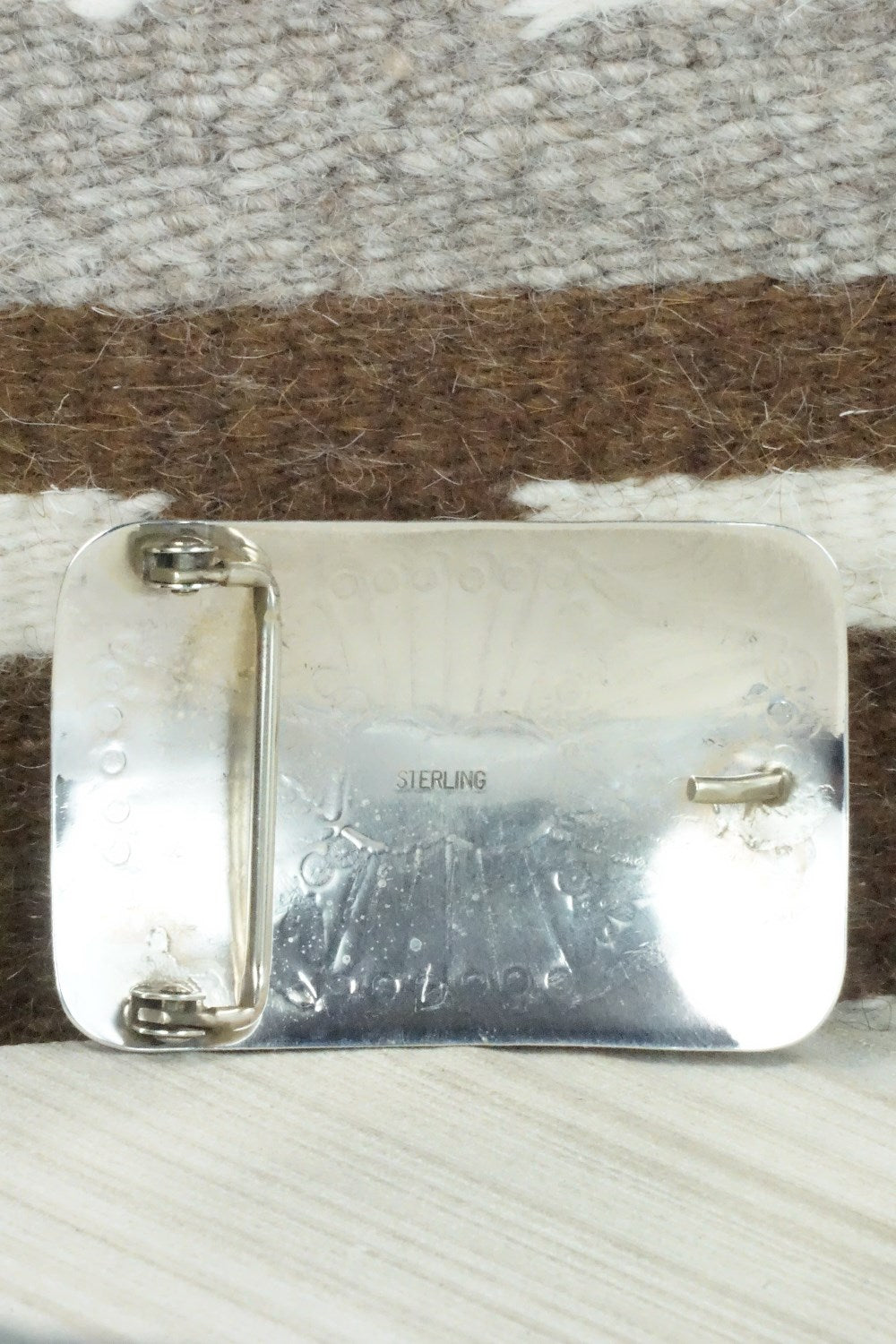 Turquoise, Coral and Sterling Silver Belt Buckle - Joann Silver